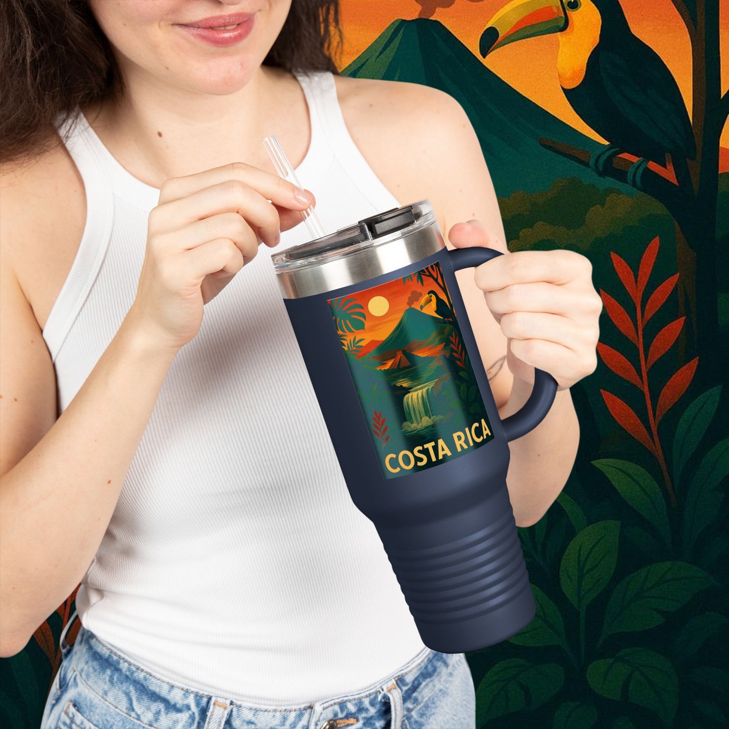 "Costa Rica Insulated Travel Mug: Pura Vida between Volcanoes and Jungles 🌋🌴🦜"