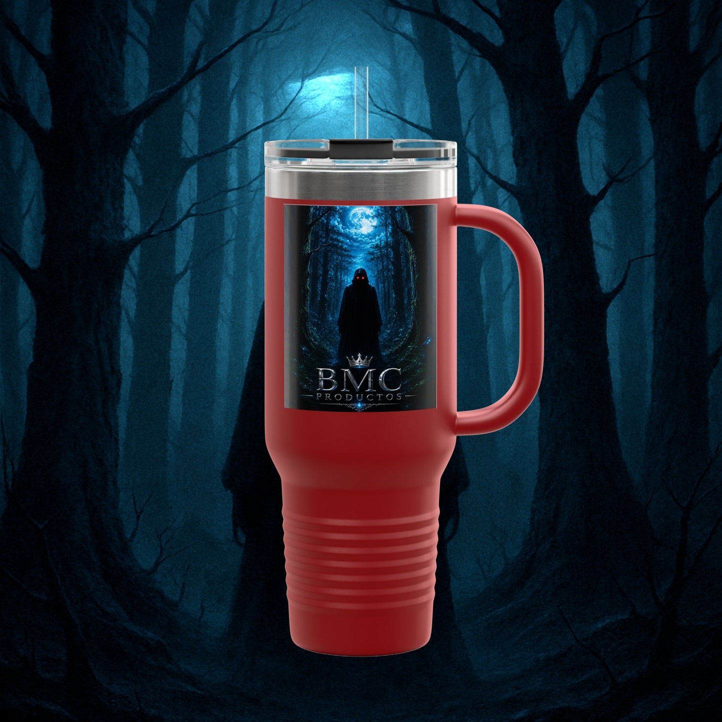 "Taza de viaje aislada 🖤 El Vigía del Bosque Oscuro"