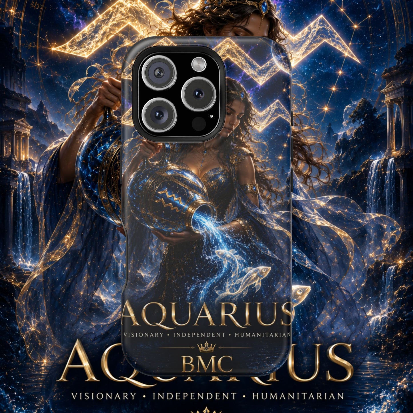 "Funda Magnética Reforzada♒ ACUARIO M– La Visionaria del Cielo y el Agua"