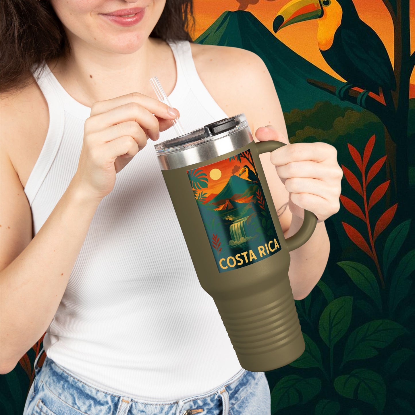 "Costa Rica Insulated Travel Mug: Pura Vida between Volcanoes and Jungles 🌋🌴🦜"