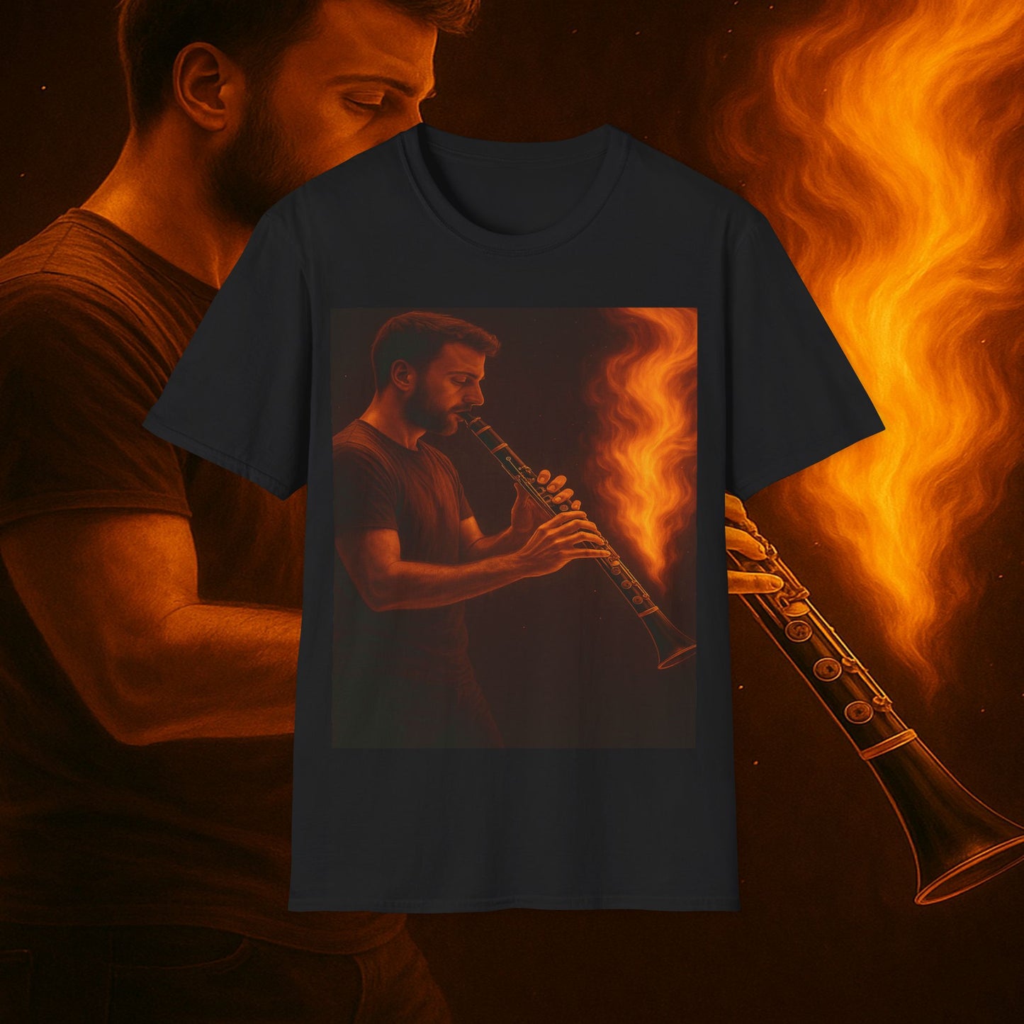 "Clarinet T-shirt🎵🔥 The sound of the soul doesn't scream... it burns." 🔥🎵
