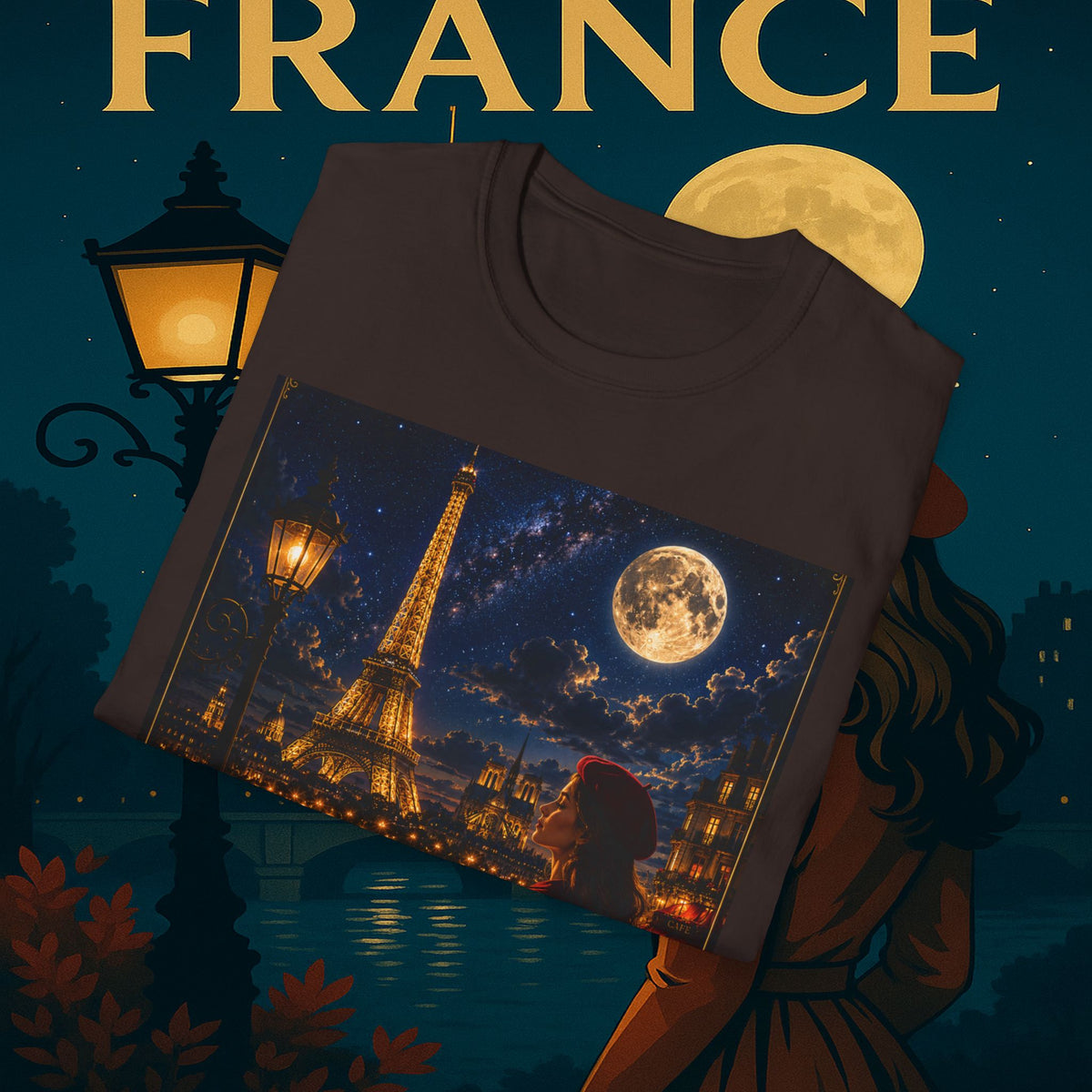"Camiseta Francia: Romance bajo la Luna 🌙🗼✨"