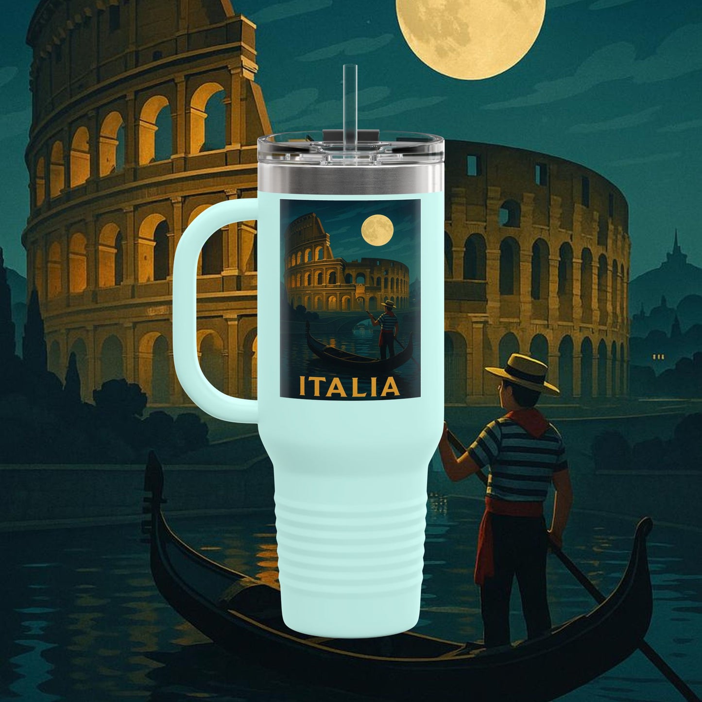"Italy Insulated Travel Mug: Art, Passion, and Eternal Flavors 🎨🍝🏛️"