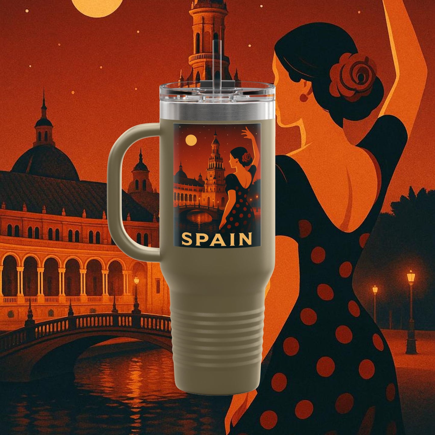 "Spain Insulated Travel Mug: Passion, Art, and Flavors that Make You Fall in Love 🎨💃🍷" 