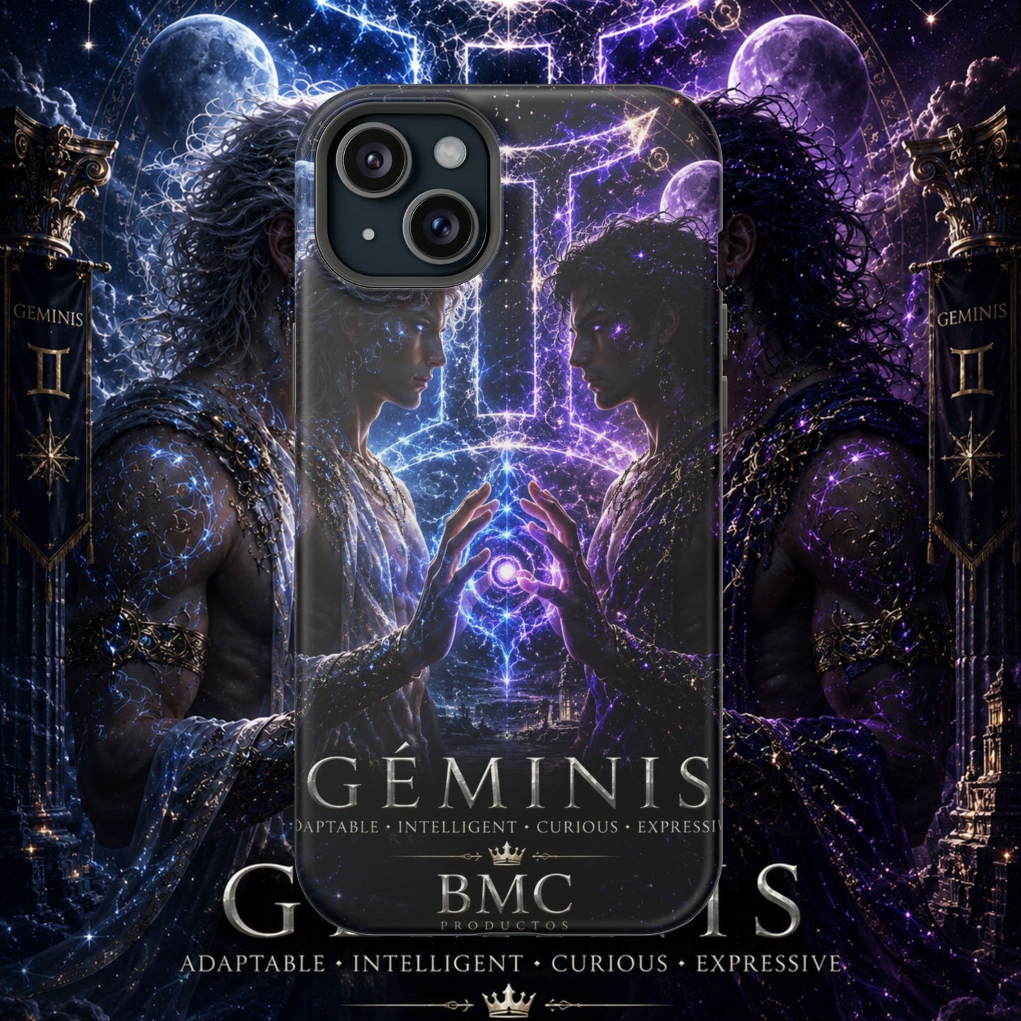 "Funda Magnética Reforzada♊ Géminis — Reflejo del alma dividida"