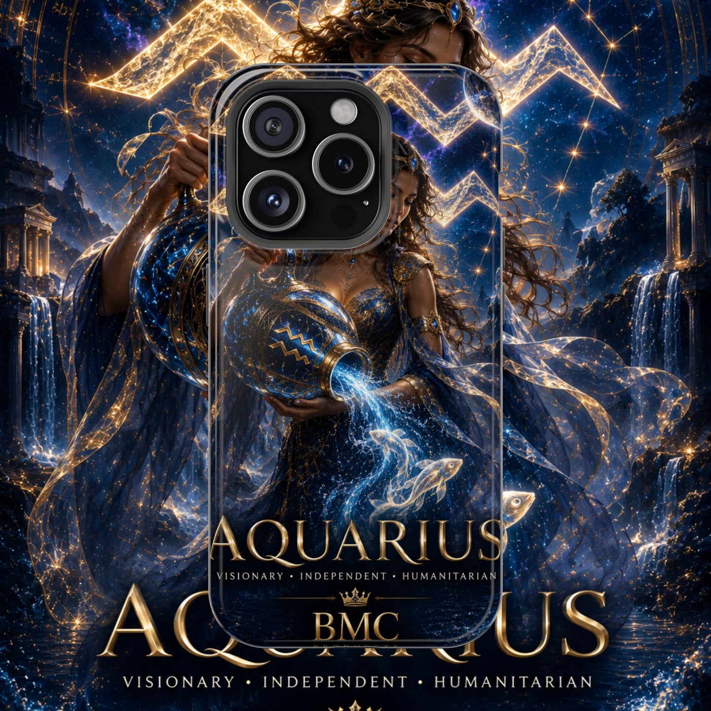 "Funda Magnética Reforzada♒ ACUARIO M– La Visionaria del Cielo y el Agua"