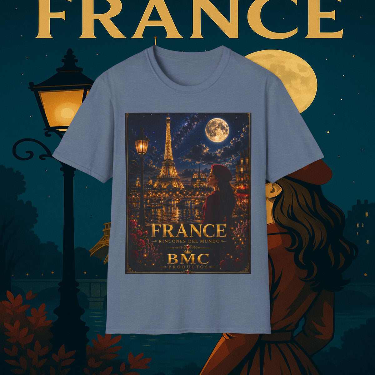 "Camiseta Francia: Romance bajo la Luna 🌙🗼✨"