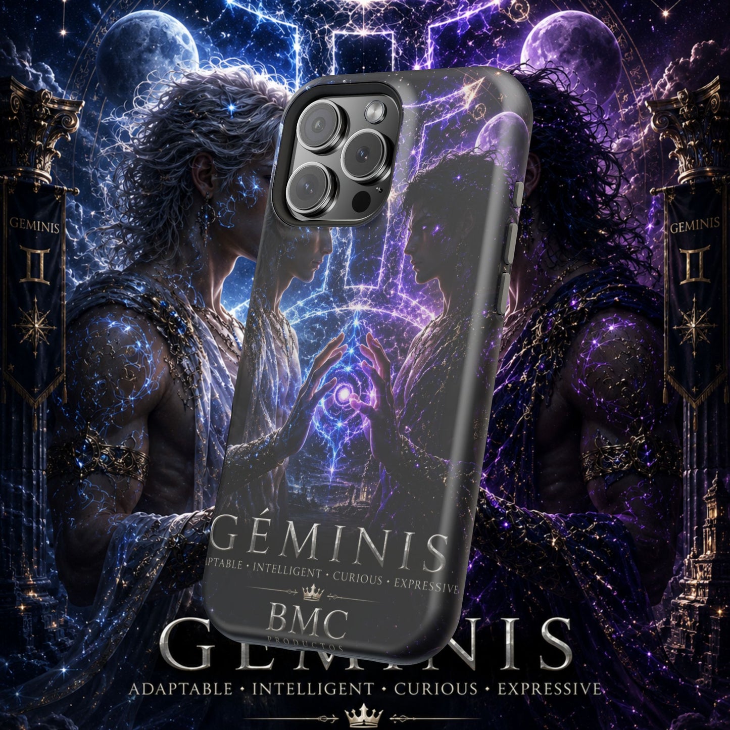 "Funda Magnética Reforzada♊ Géminis — Reflejo del alma dividida"