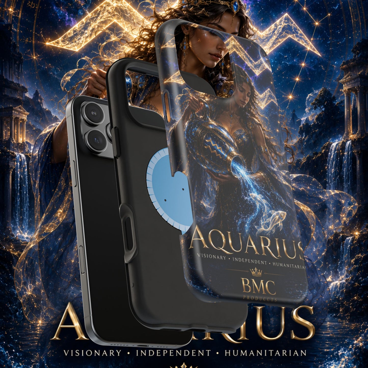 "Funda Magnética Reforzada♒ ACUARIO M– La Visionaria del Cielo y el Agua"