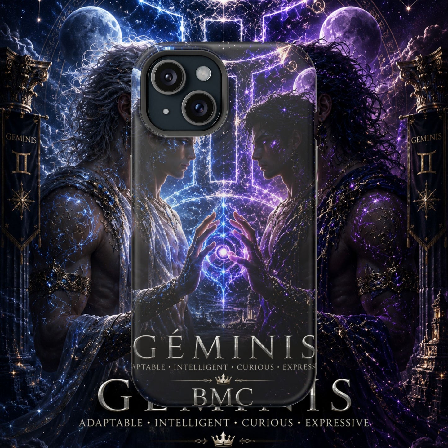 "Funda Magnética Reforzada♊ Géminis — Reflejo del alma dividida"