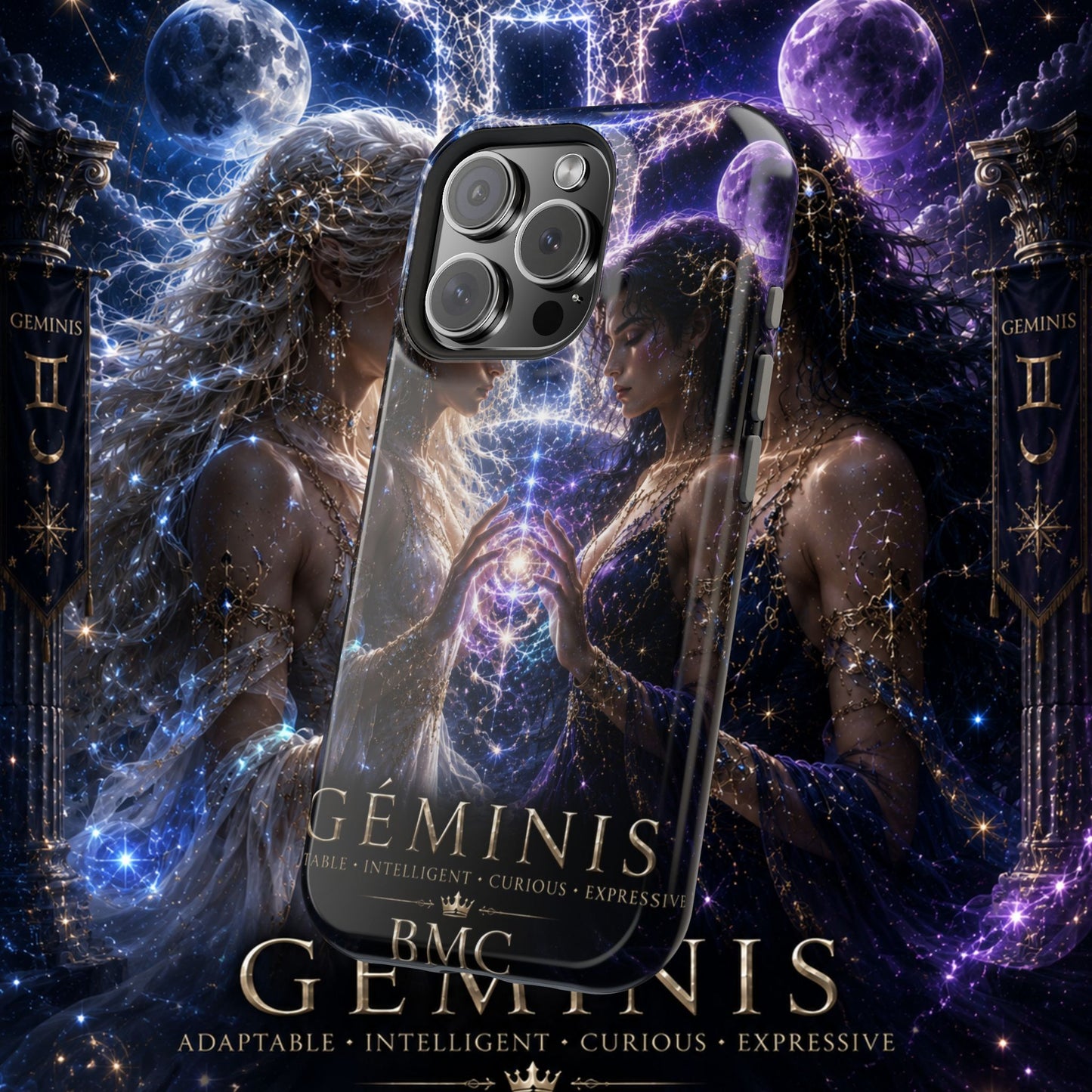 "Funda Magnética Reforzada♊ Géminis M— Reflejo del alma dividida"