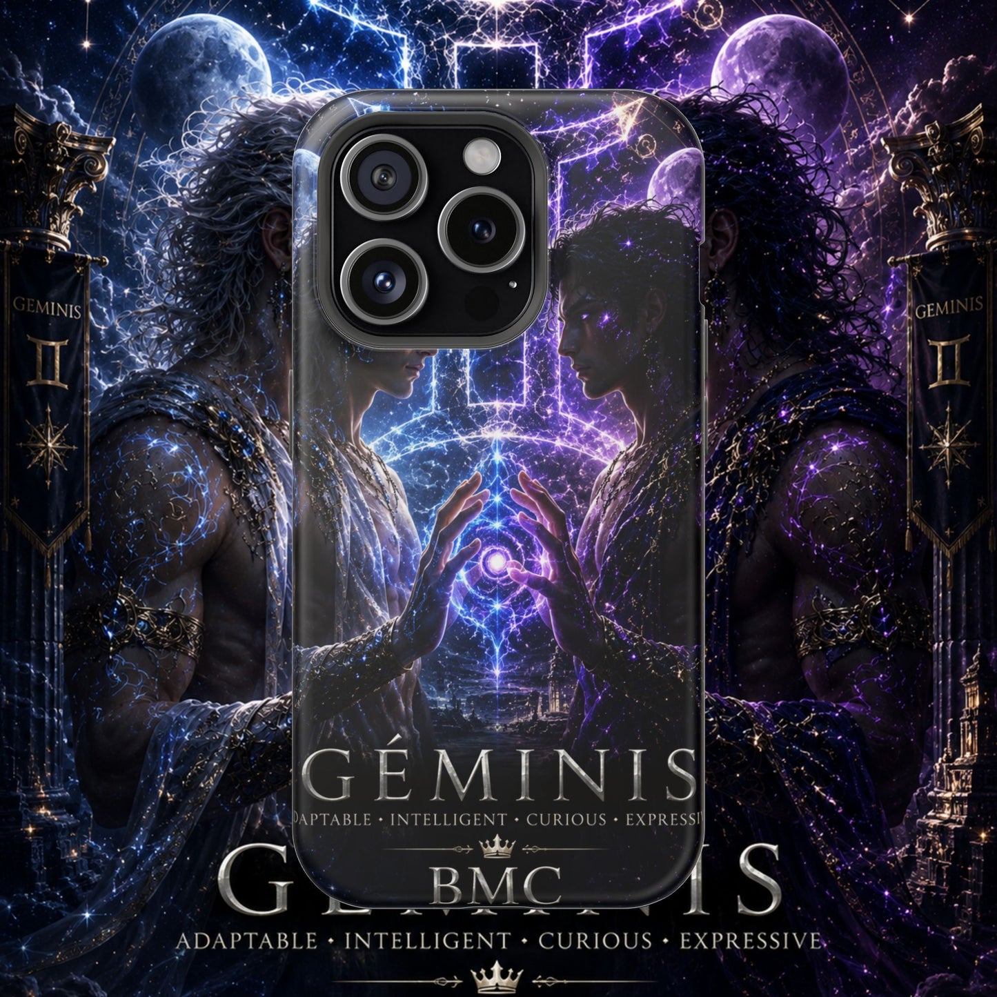 "Funda Magnética Reforzada♊ Géminis — Reflejo del alma dividida"