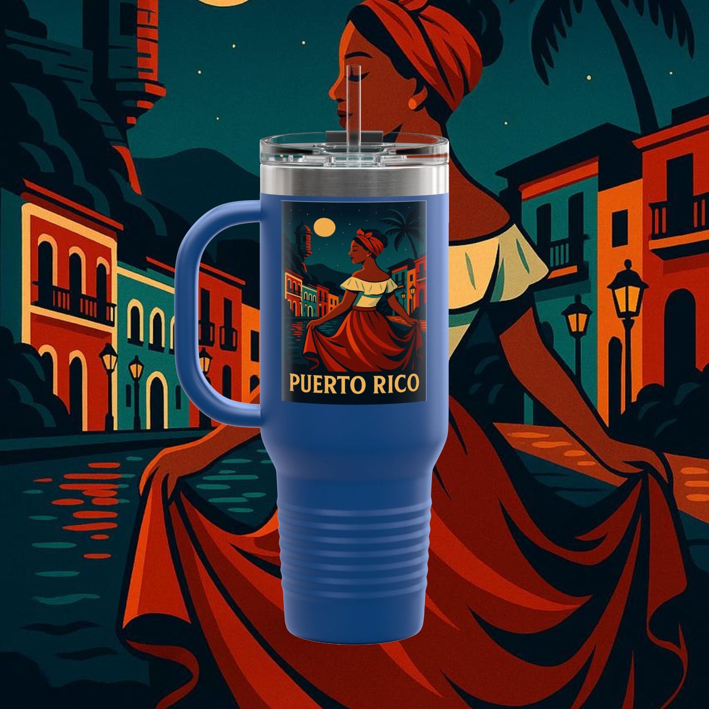 "Puerto Rico Insulated Travel Mug – Caribbean Rhythm, Soul, and Color"
