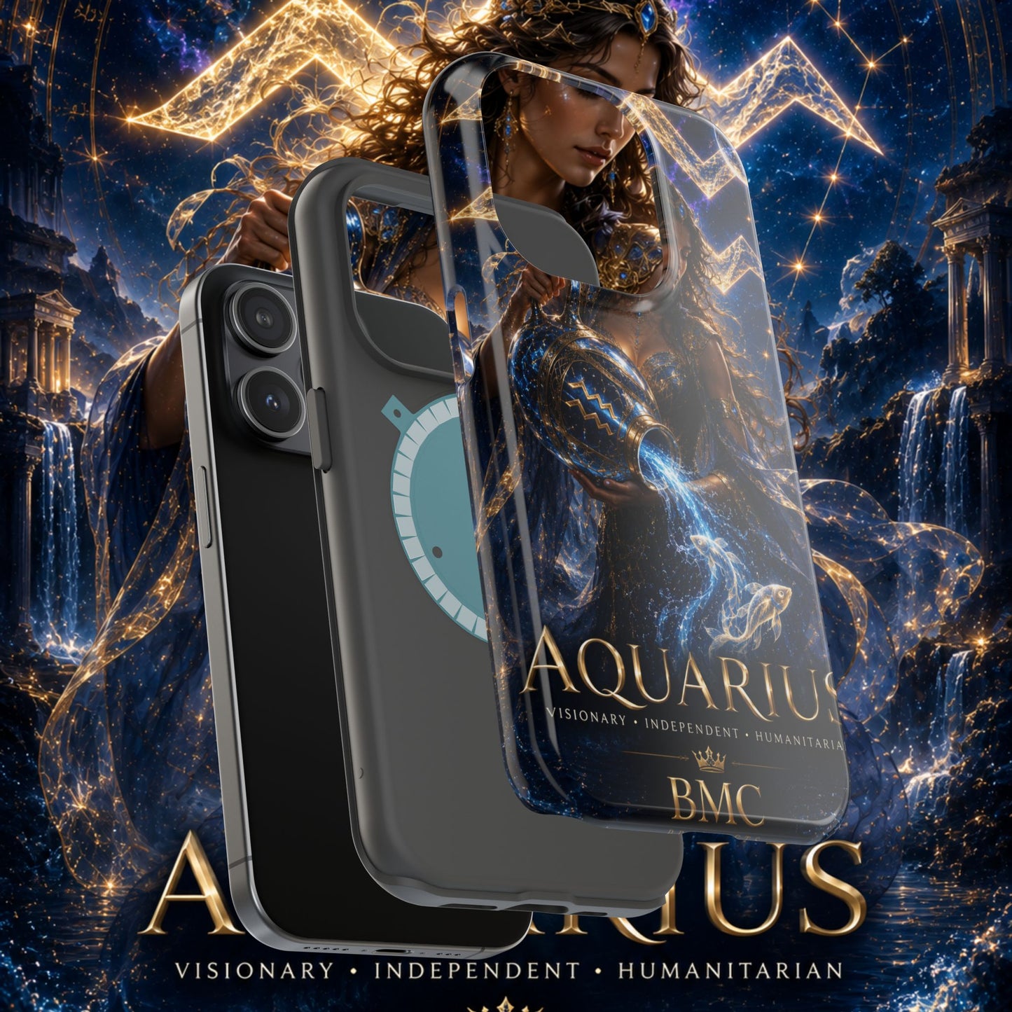 "Funda Magnética Reforzada♒ ACUARIO M– La Visionaria del Cielo y el Agua"