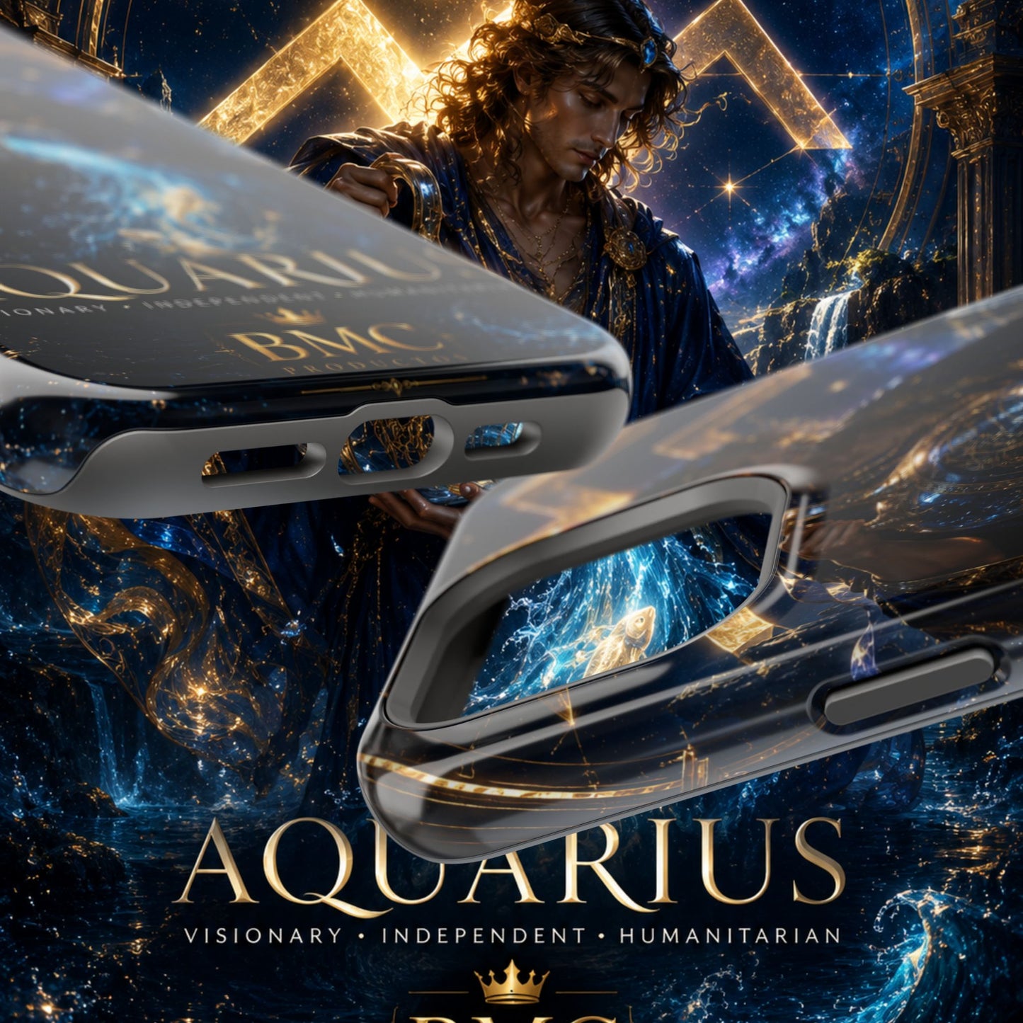 "Funda Magnética Reforzada♒ ACUARIO – El Visionario del Cielo y el Agua"