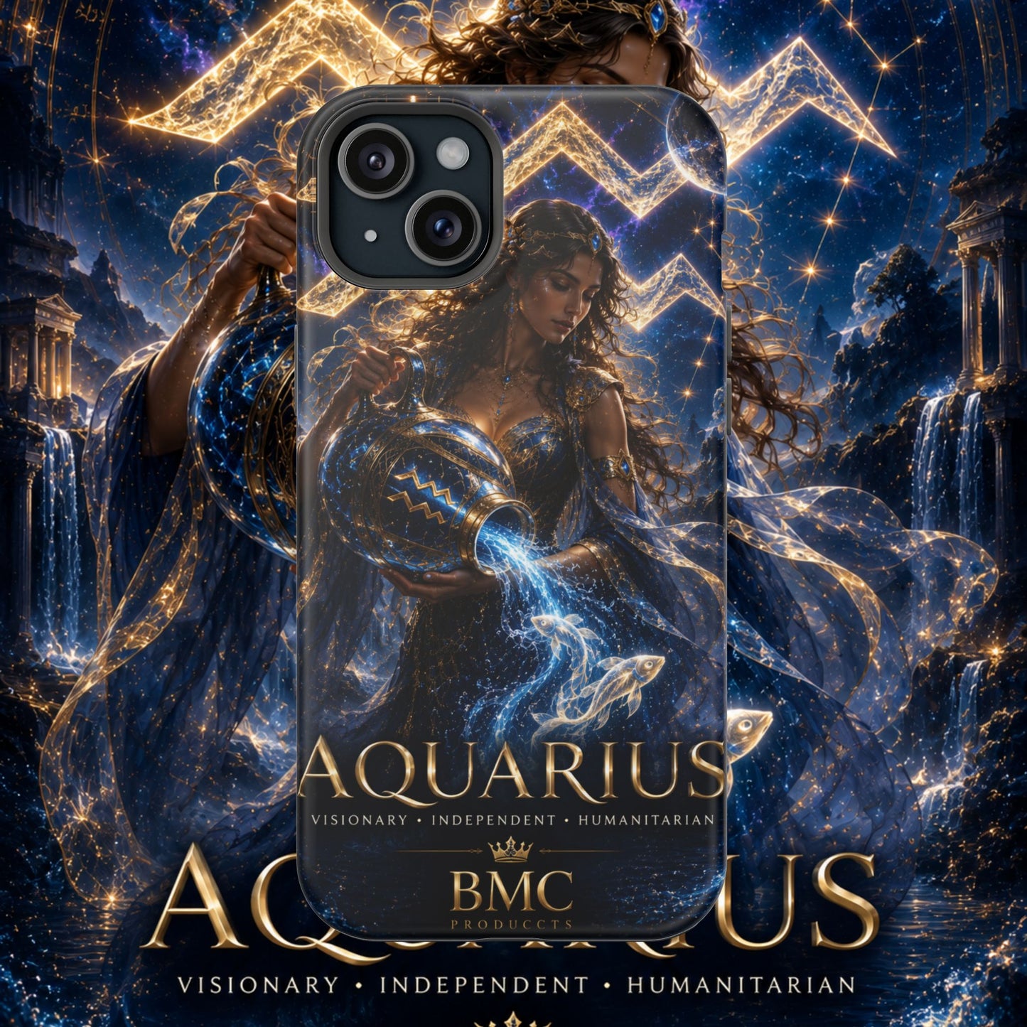 "Funda Magnética Reforzada♒ ACUARIO M– La Visionaria del Cielo y el Agua"