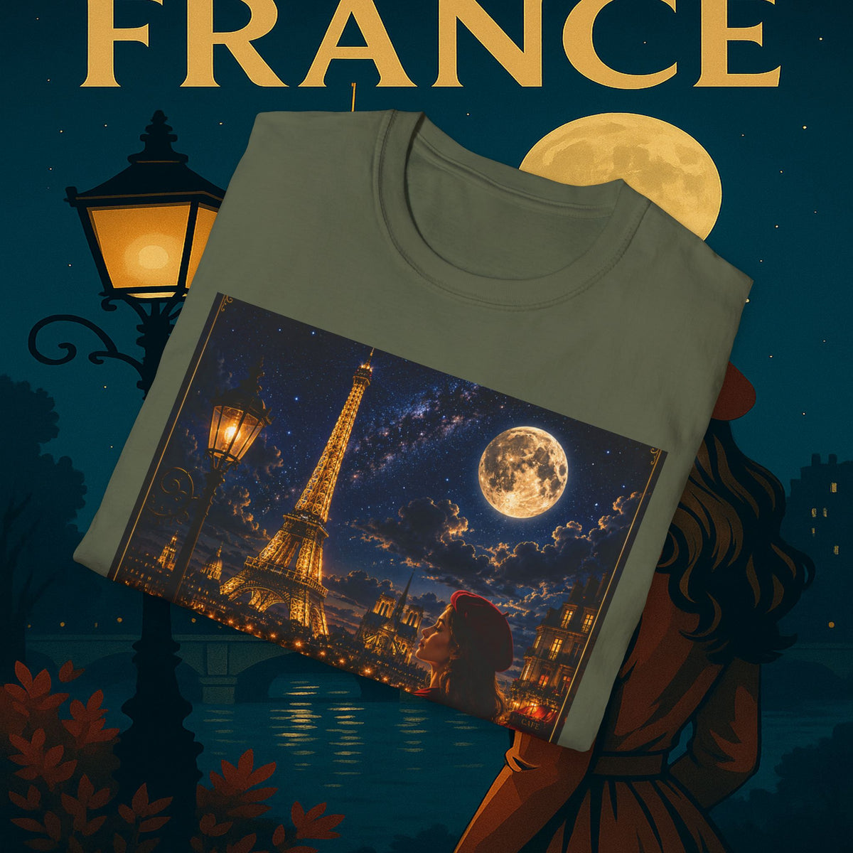 "Camiseta Francia: Romance bajo la Luna 🌙🗼✨"