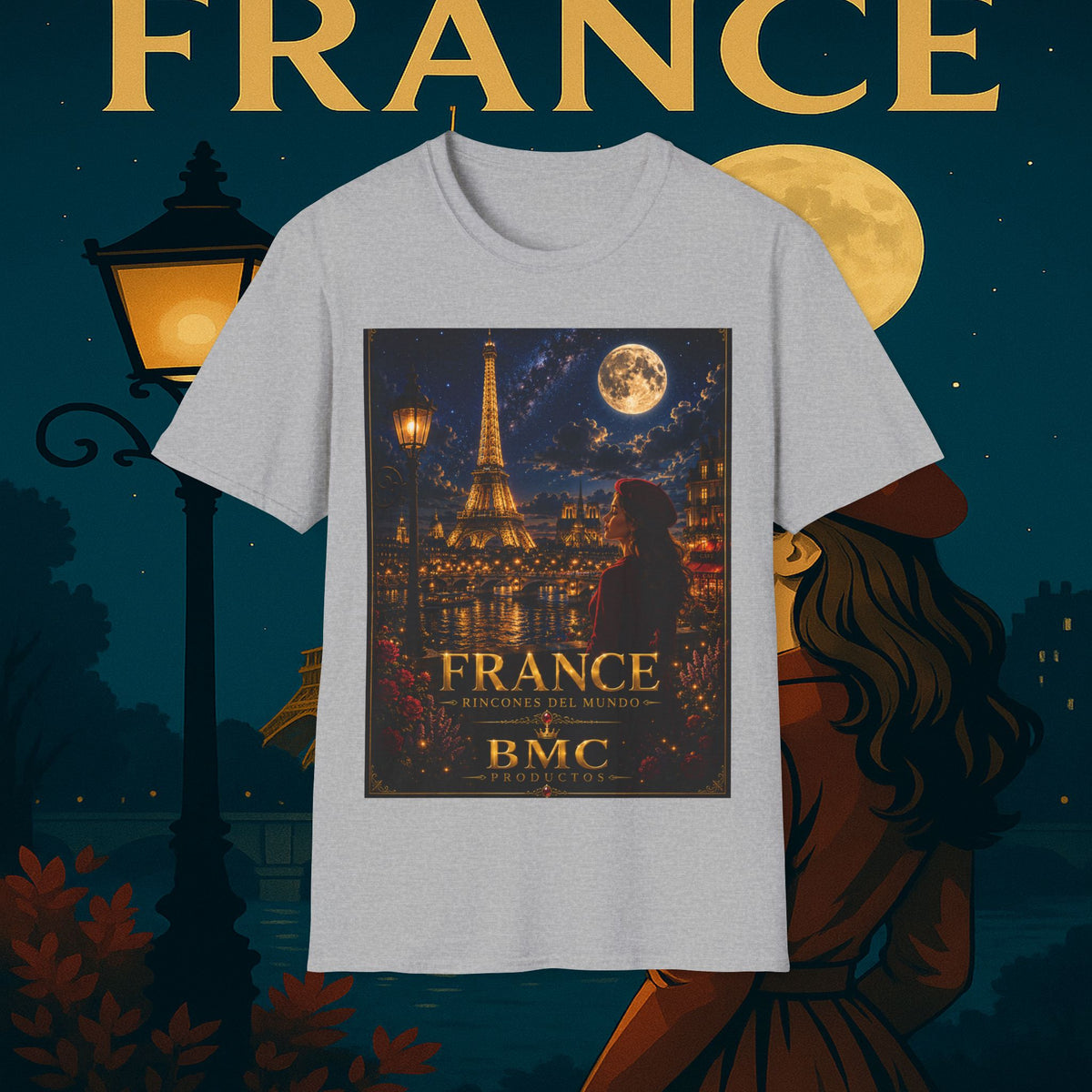 "Camiseta Francia: Romance bajo la Luna 🌙🗼✨"