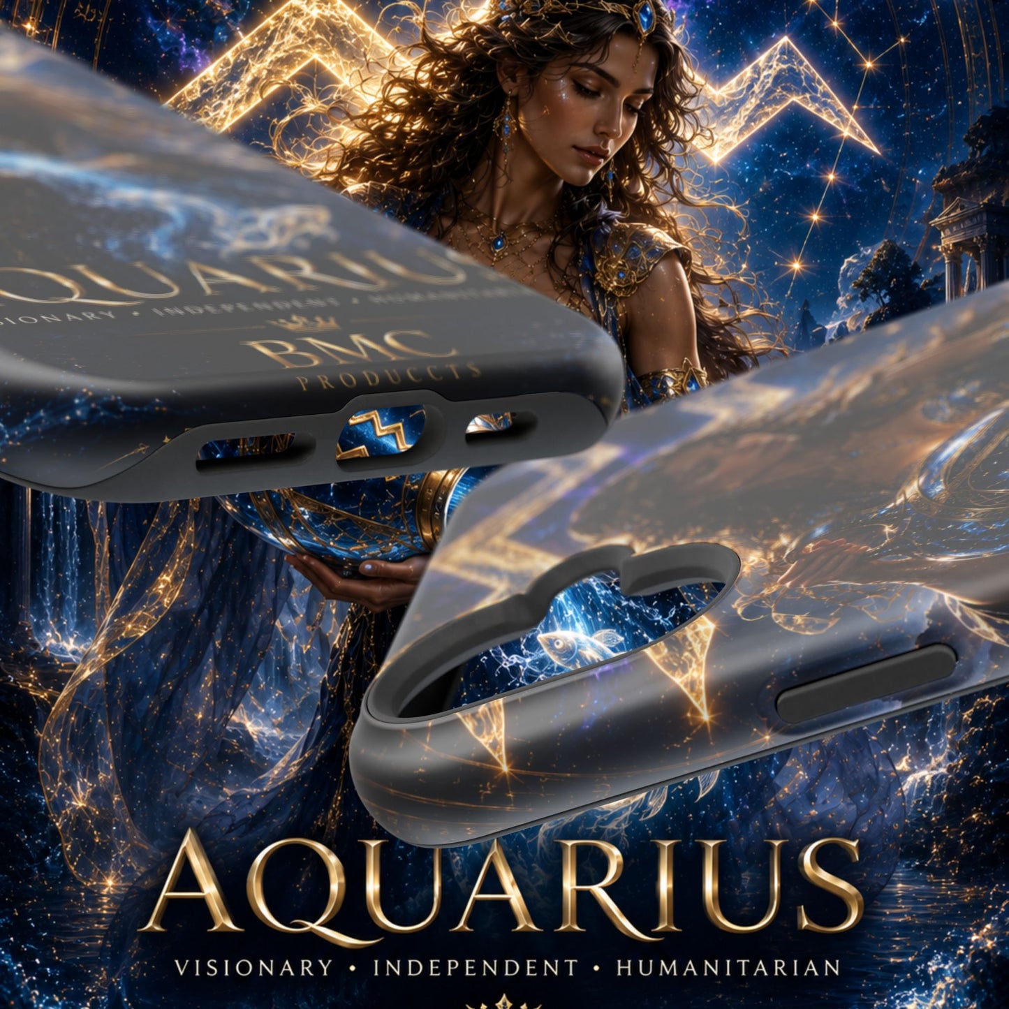 "Funda Magnética Reforzada♒ ACUARIO M– La Visionaria del Cielo y el Agua"
