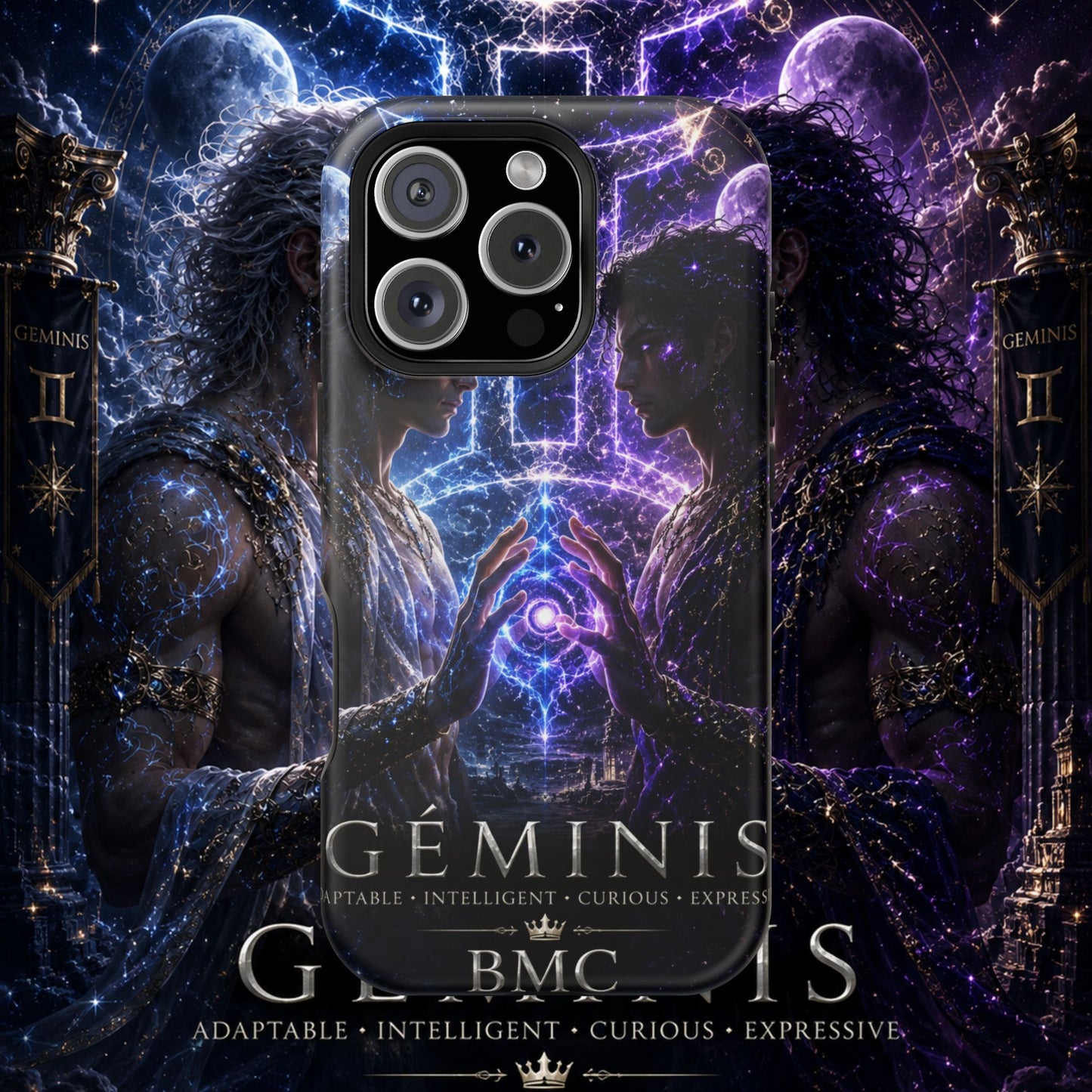 "Funda Magnética Reforzada♊ Géminis — Reflejo del alma dividida"