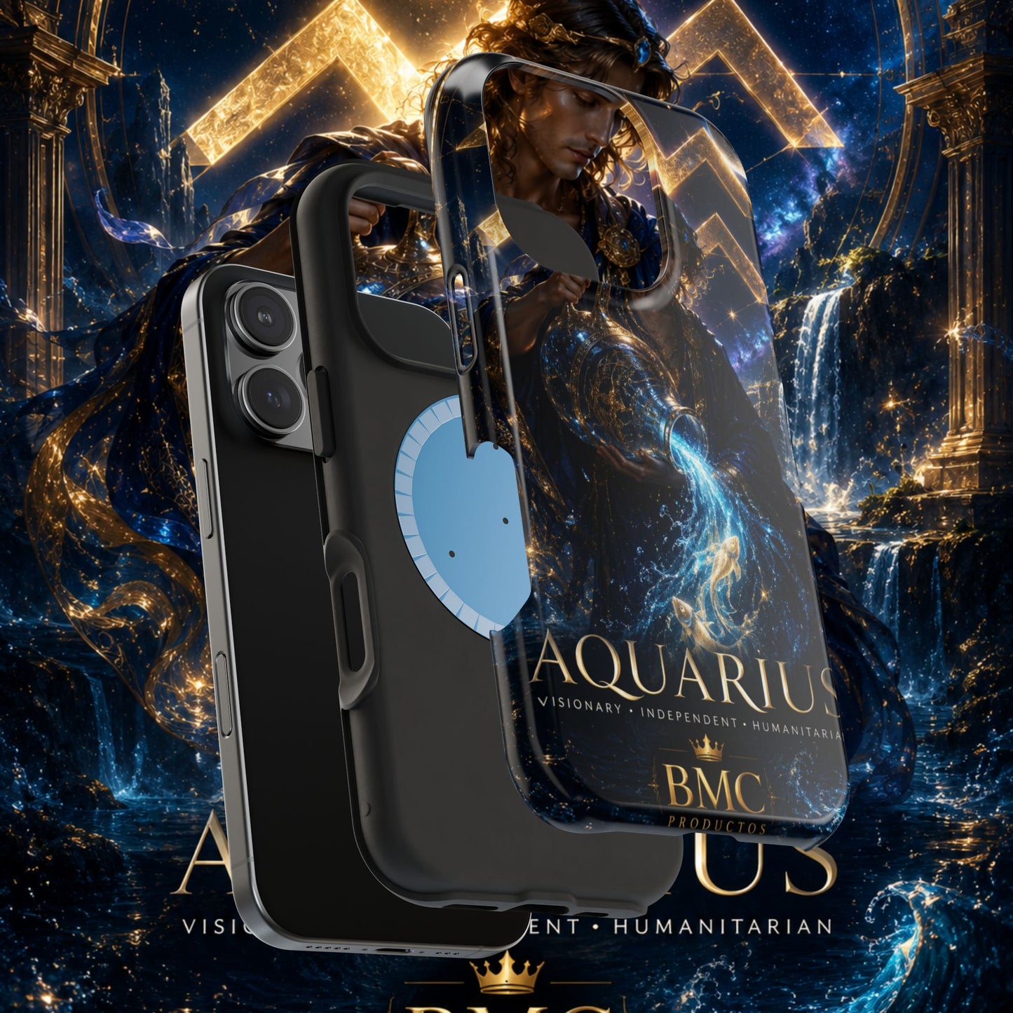 "Funda Magnética Reforzada♒ ACUARIO – El Visionario del Cielo y el Agua"