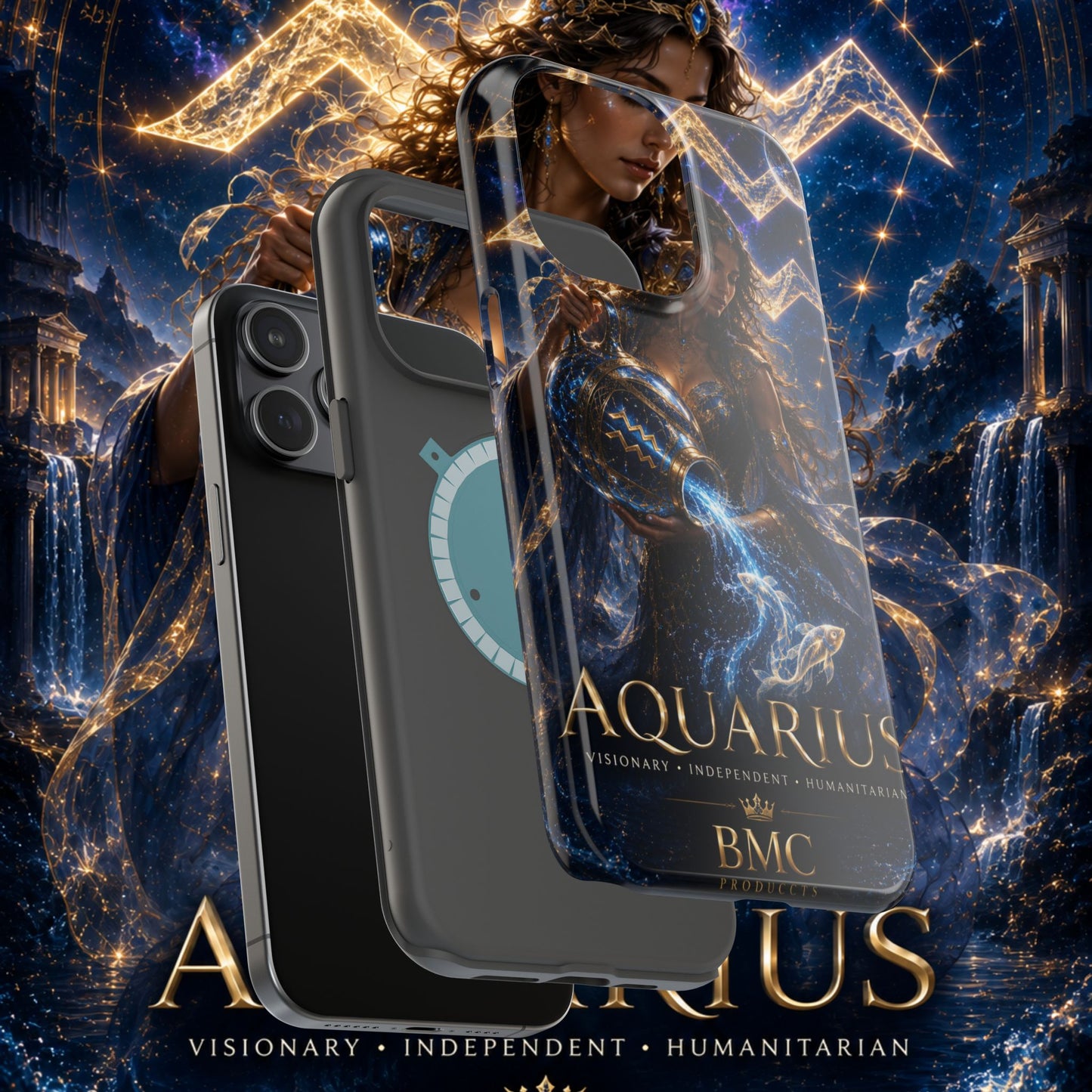 "Funda Magnética Reforzada♒ ACUARIO M– La Visionaria del Cielo y el Agua"