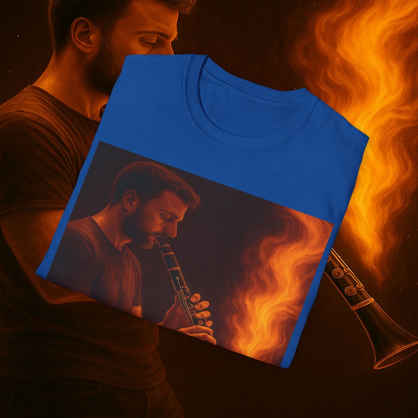 "Clarinet T-shirt🎵🔥 The sound of the soul doesn't scream... it burns." 🔥🎵