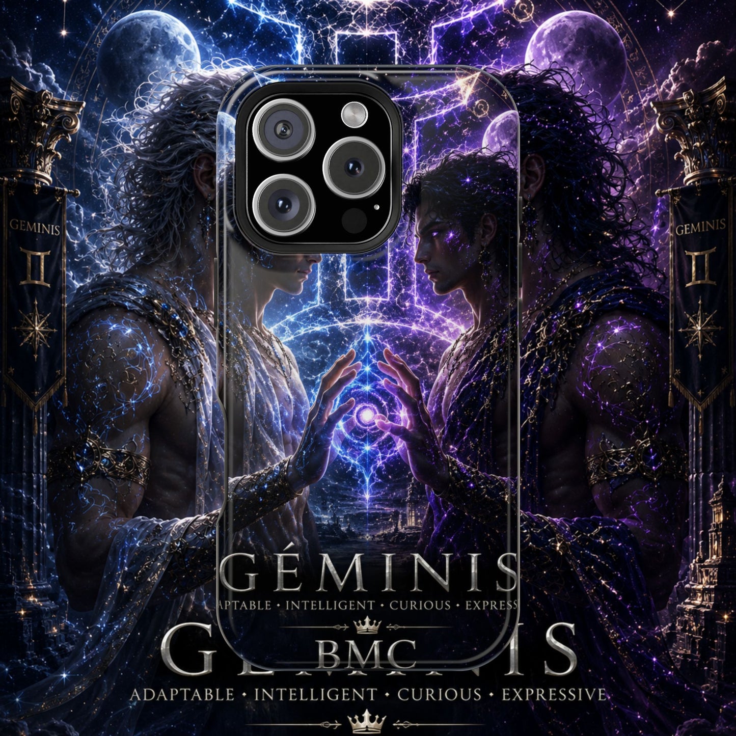 "Funda Magnética Reforzada♊ Géminis — Reflejo del alma dividida"