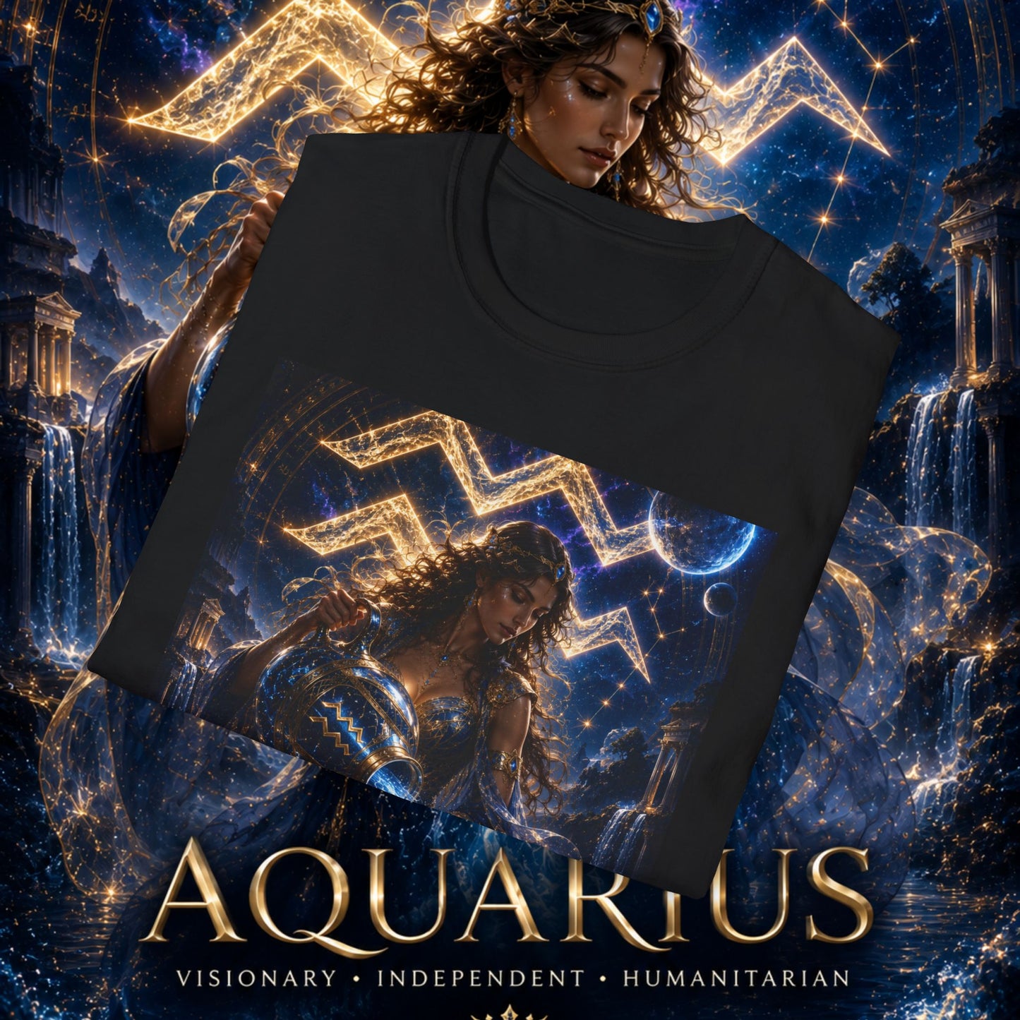 "Camiseta ♒ ACUARIO M– La Visionaria del Cielo y el Agua"
