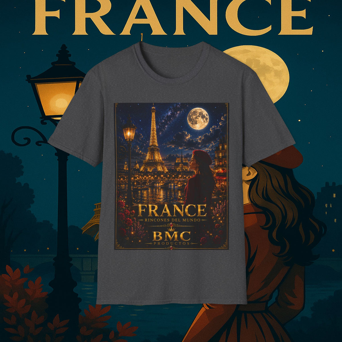 "Camiseta Francia: Romance bajo la Luna 🌙🗼✨"