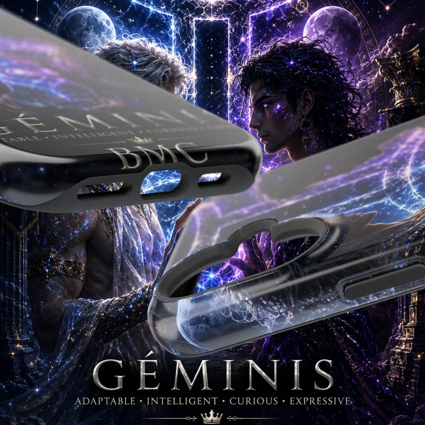 "Funda Magnética Reforzada♊ Géminis — Reflejo del alma dividida"