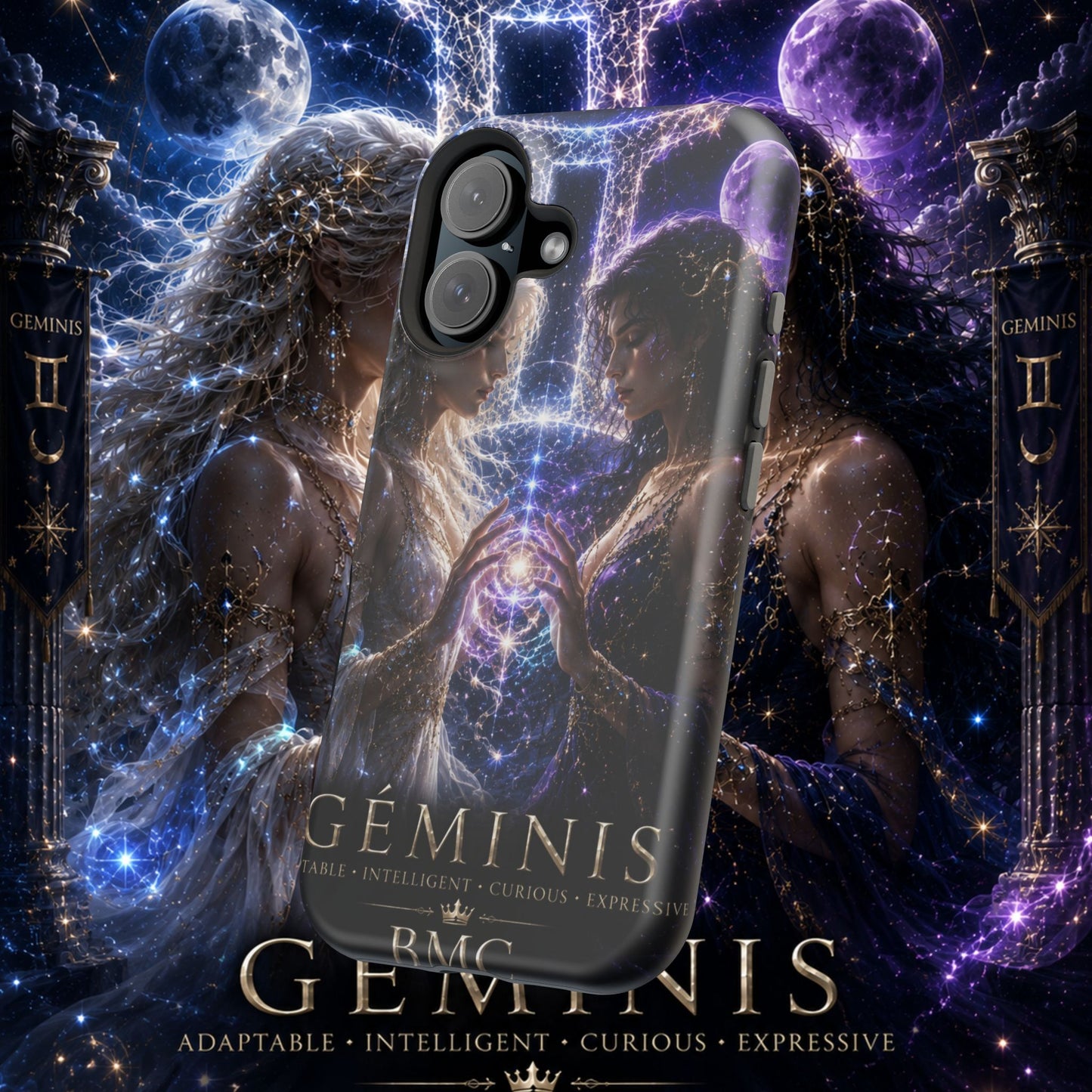 "Funda Magnética Reforzada♊ Géminis M— Reflejo del alma dividida"