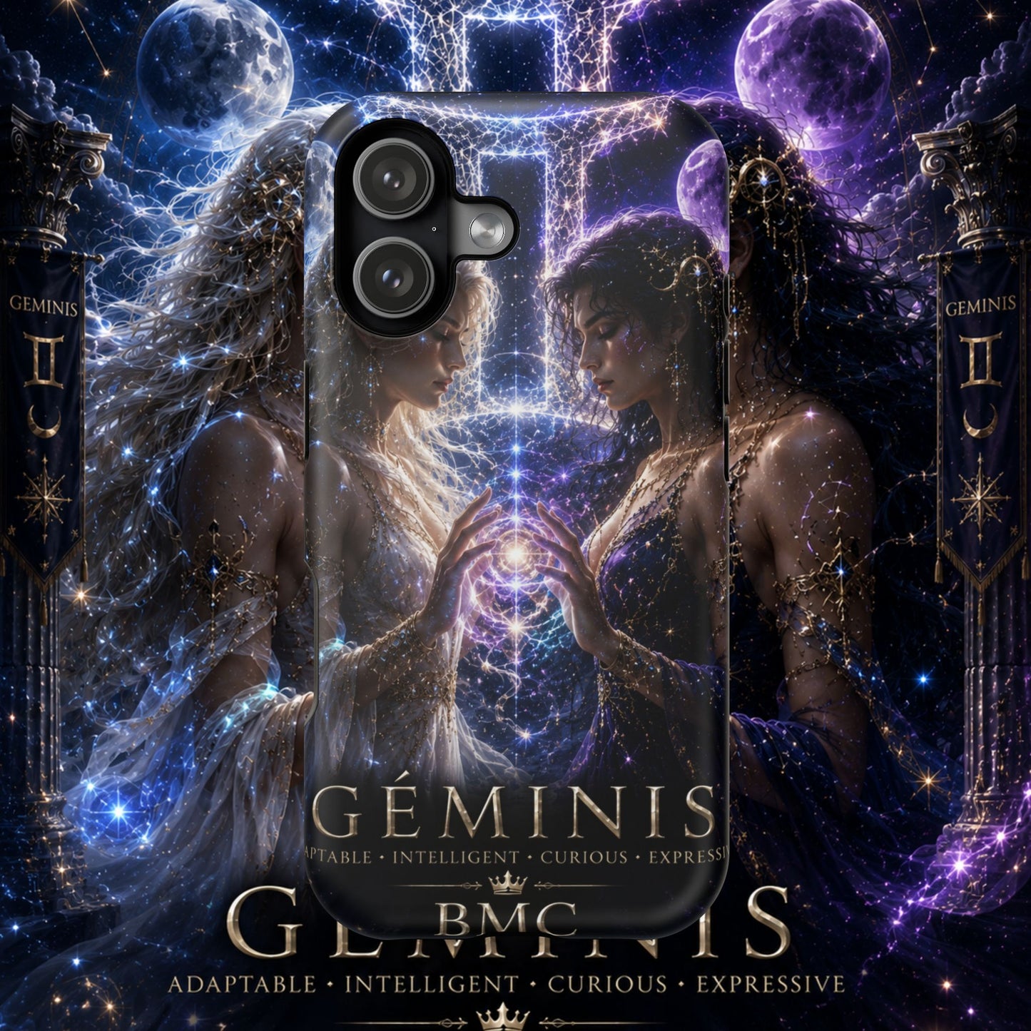 "Funda Magnética Reforzada♊ Géminis M— Reflejo del alma dividida"