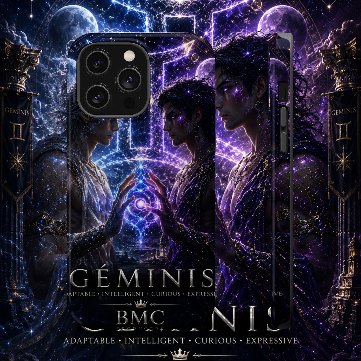 "Funda Magnética Reforzada♊ Géminis — Reflejo del alma dividida"