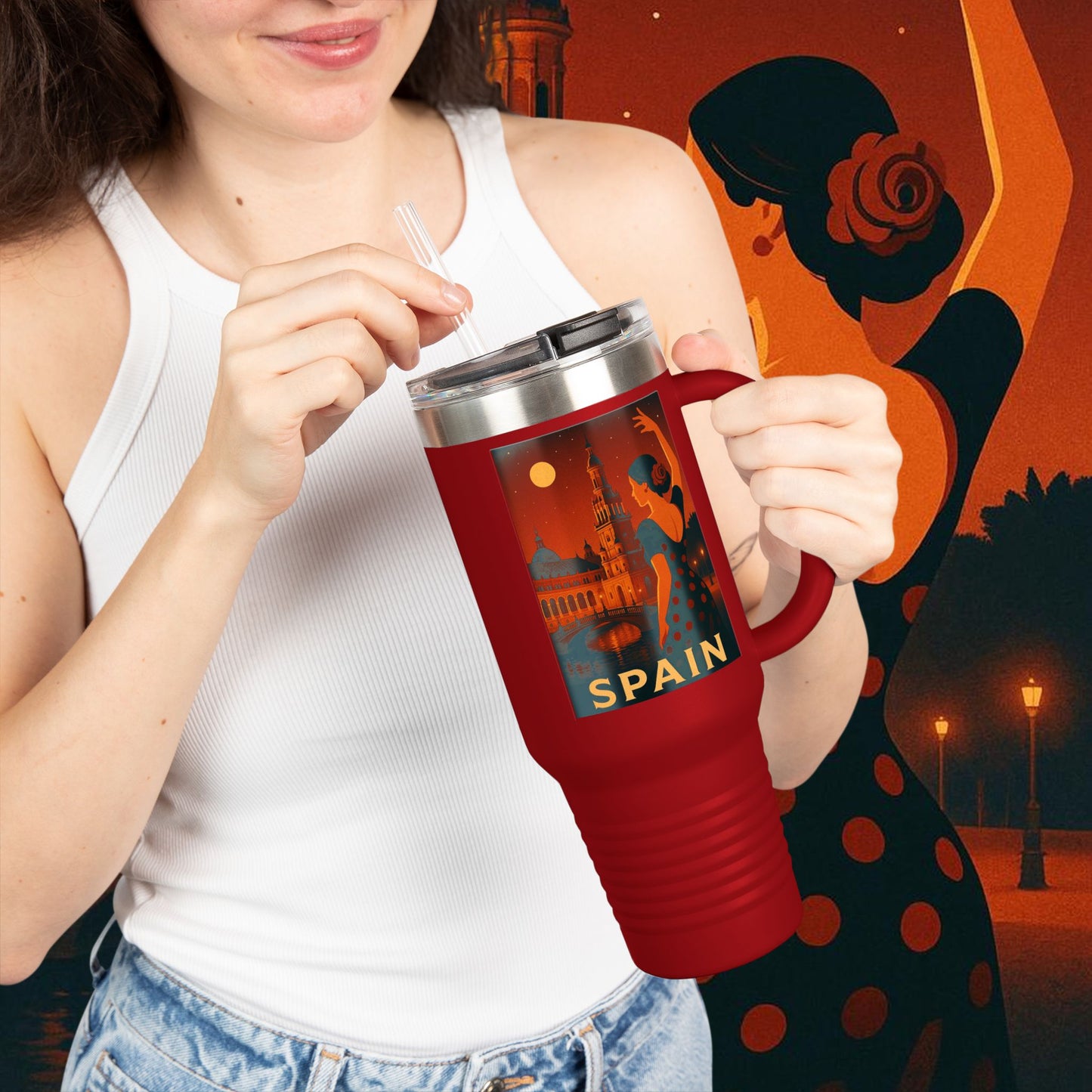 "Spain Insulated Travel Mug: Passion, Art, and Flavors that Make You Fall in Love 🎨💃🍷" 