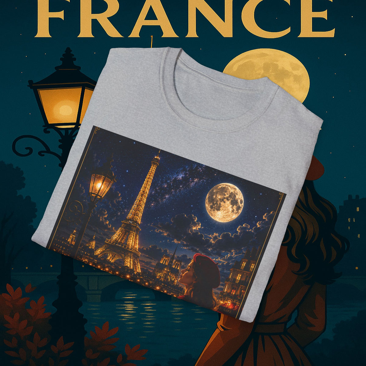 "Camiseta Francia: Romance bajo la Luna 🌙🗼✨"