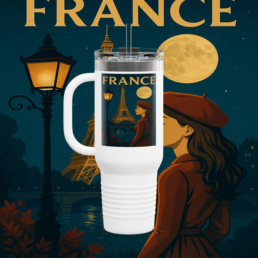 "taza de Viaje Aislada Francia: Romance bajo la Luna 🌙🗼✨"
