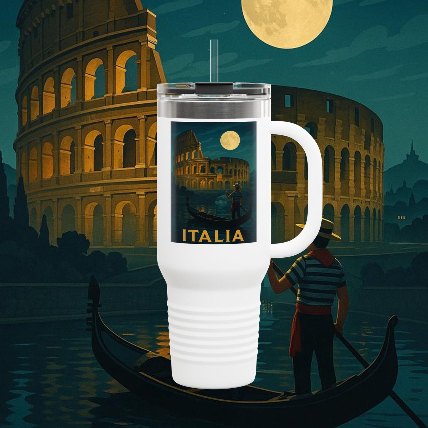 "Italy Insulated Travel Mug: Art, Passion, and Eternal Flavors 🎨🍝🏛️"