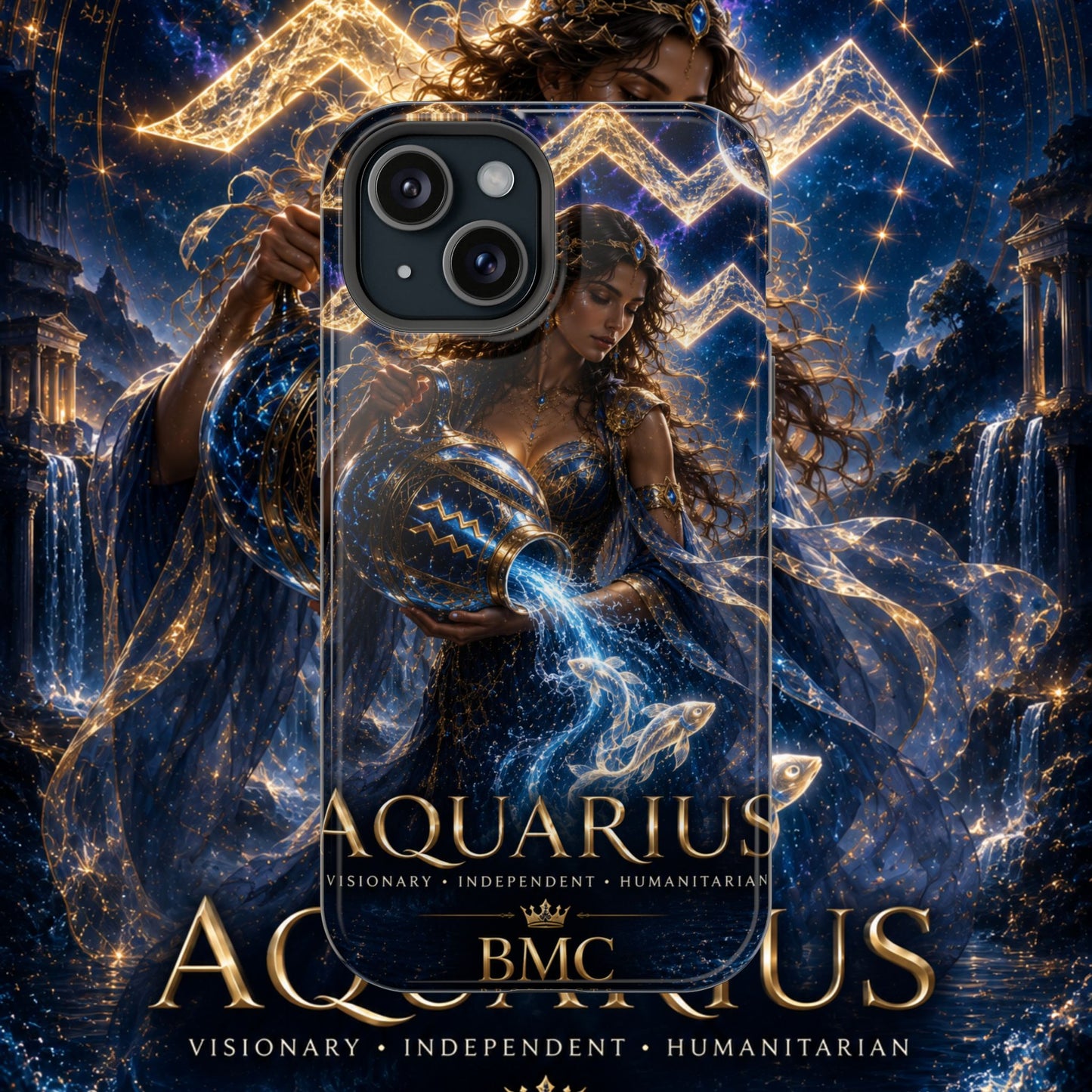 "Funda Magnética Reforzada♒ ACUARIO M– La Visionaria del Cielo y el Agua"
