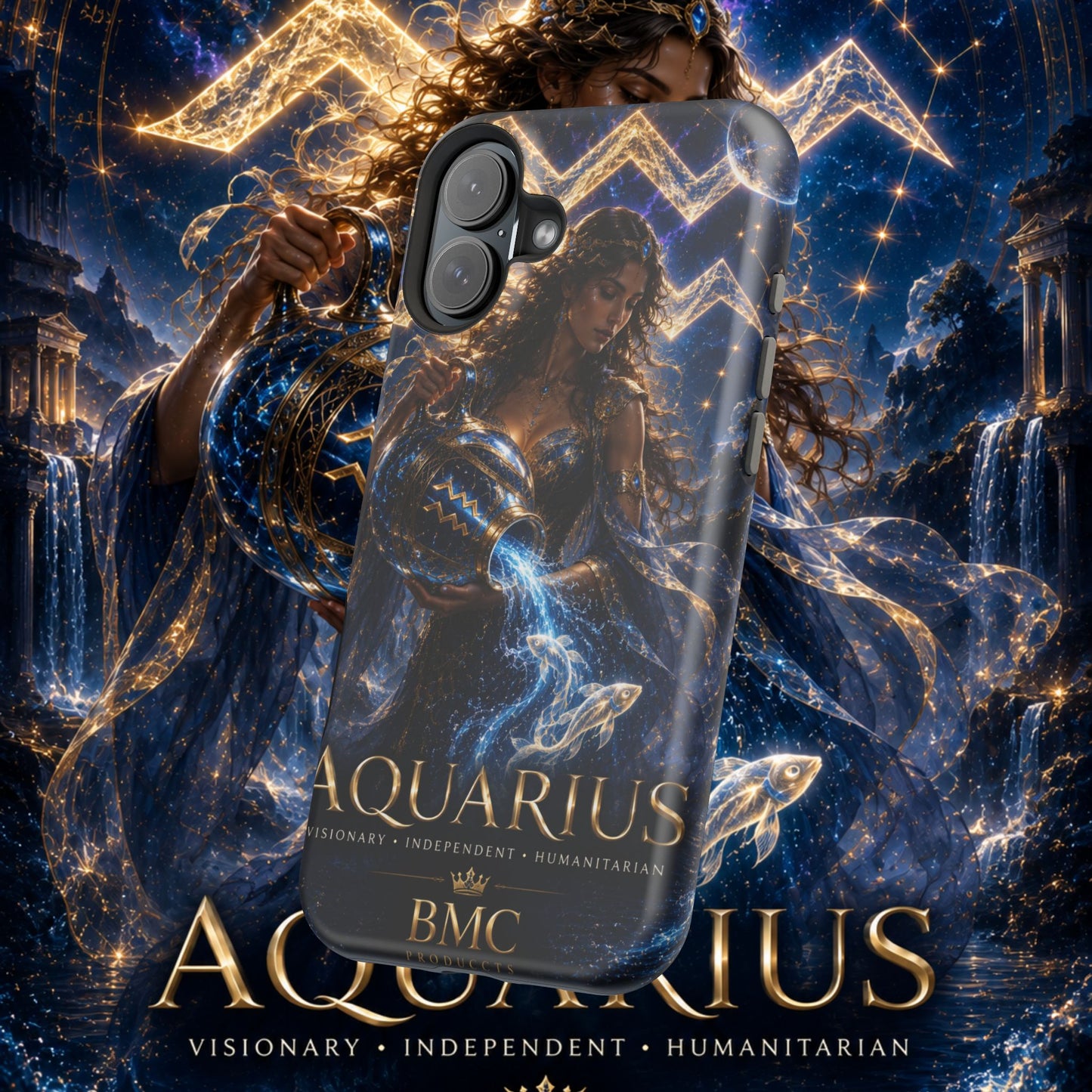 "Funda Magnética Reforzada♒ ACUARIO M– La Visionaria del Cielo y el Agua"