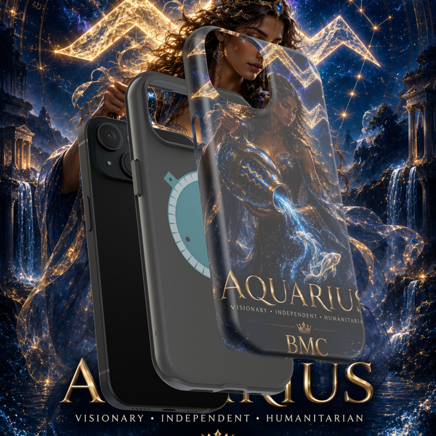 "Funda Magnética Reforzada♒ ACUARIO M– La Visionaria del Cielo y el Agua"