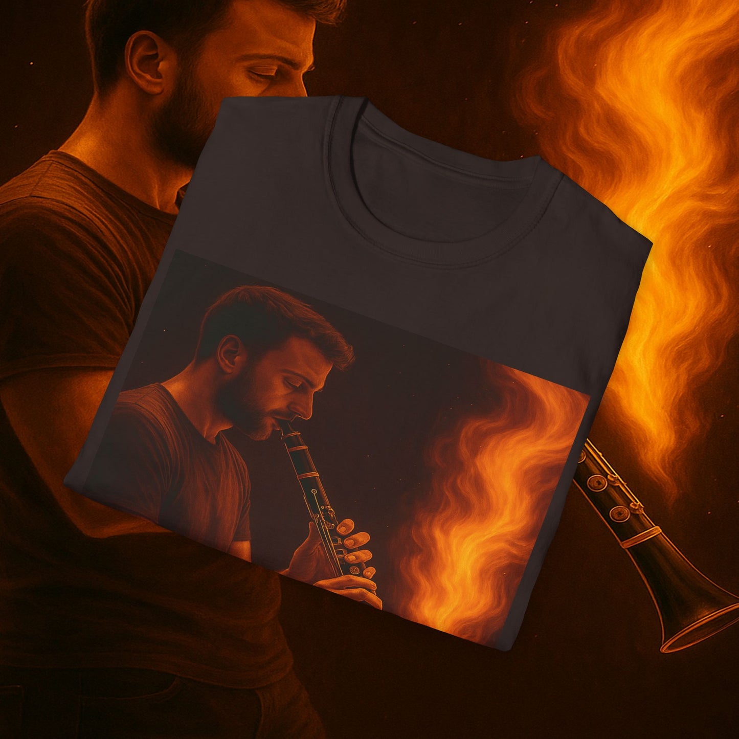 "Clarinet T-shirt🎵🔥 The sound of the soul doesn't scream... it burns." 🔥🎵