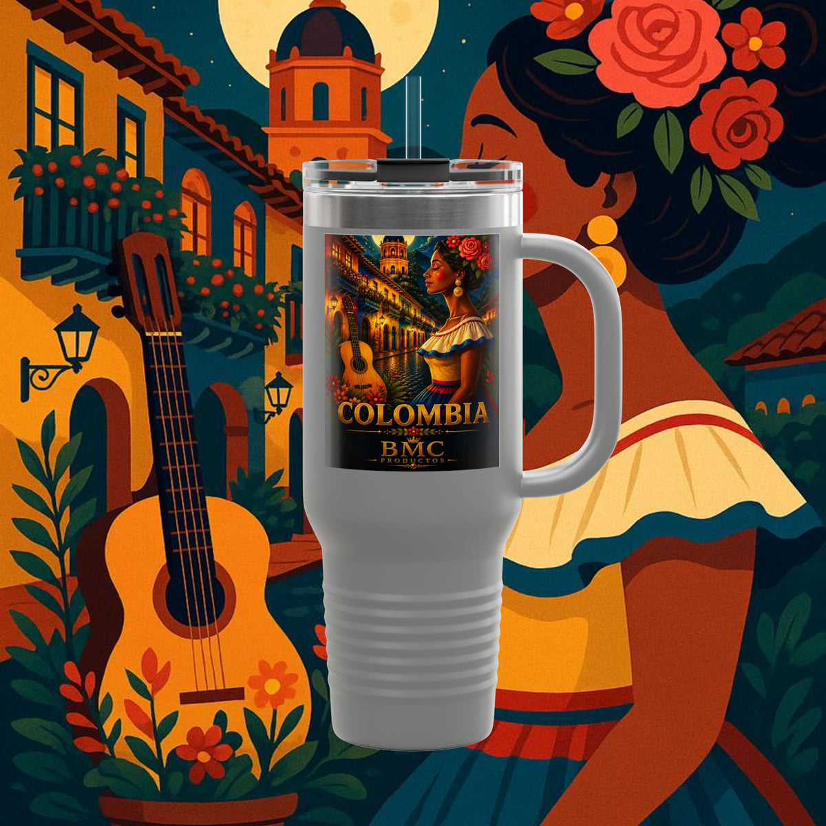 "taza de Viaje Aislada Colombia: Magia de Colores, Café y Tradición ☕🎨🌄"