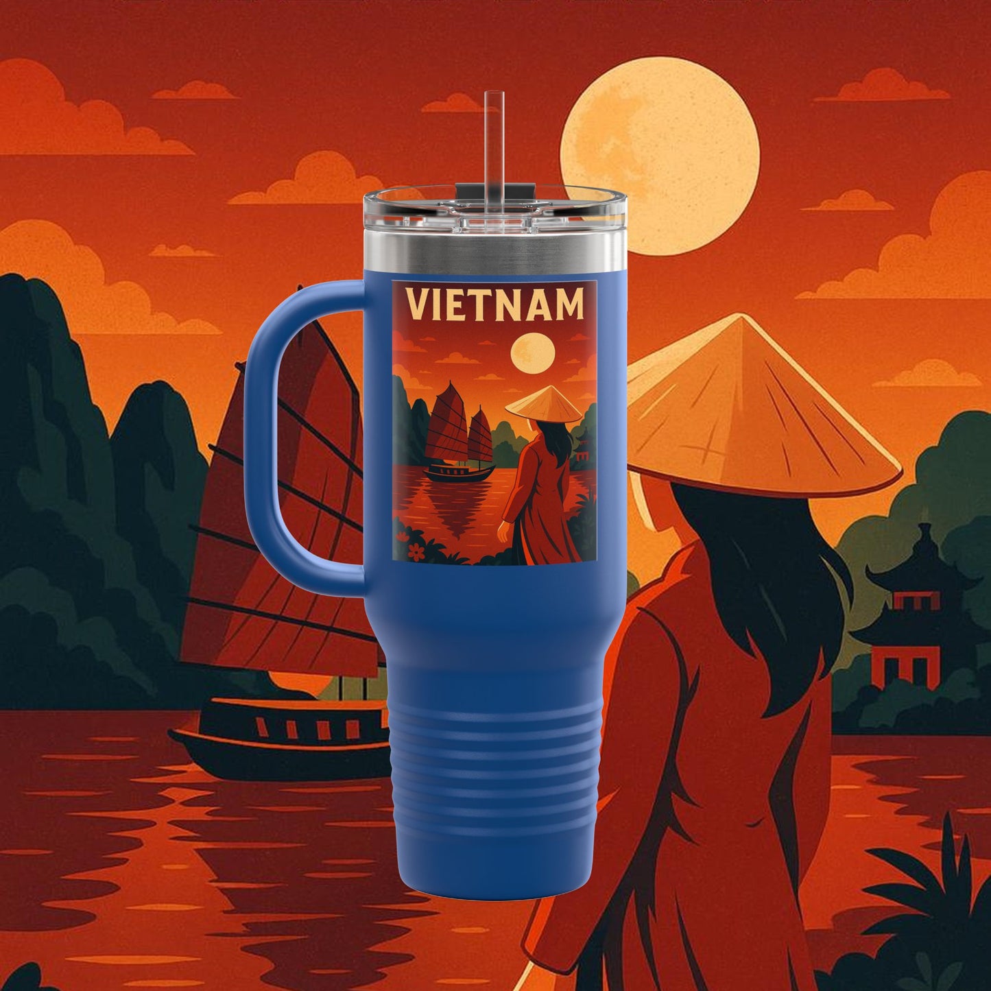"Vietnam Insulated Travel Mug: Tradition, Nature, and Ancestral Legends 🎋🏯🐉"
