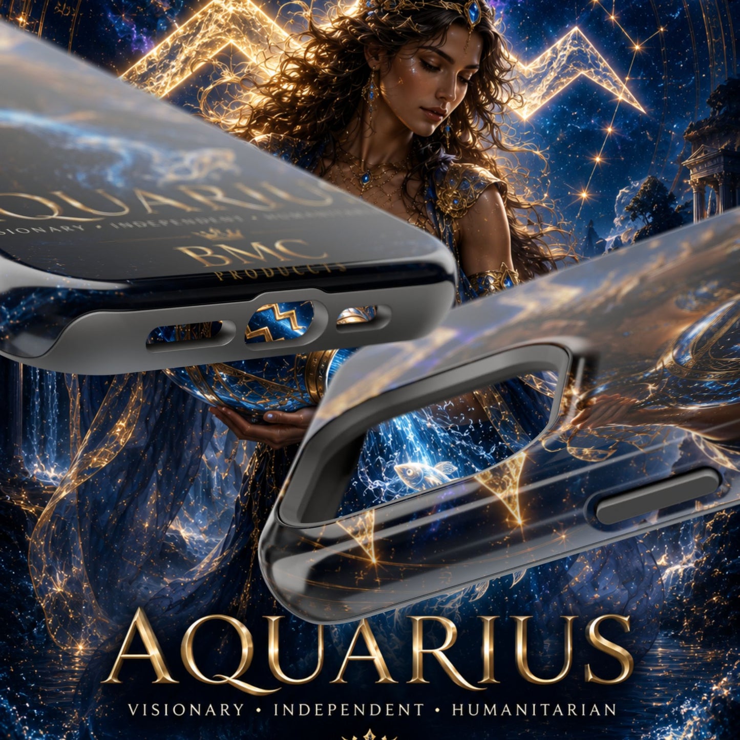 "Funda Magnética Reforzada♒ ACUARIO M– La Visionaria del Cielo y el Agua"