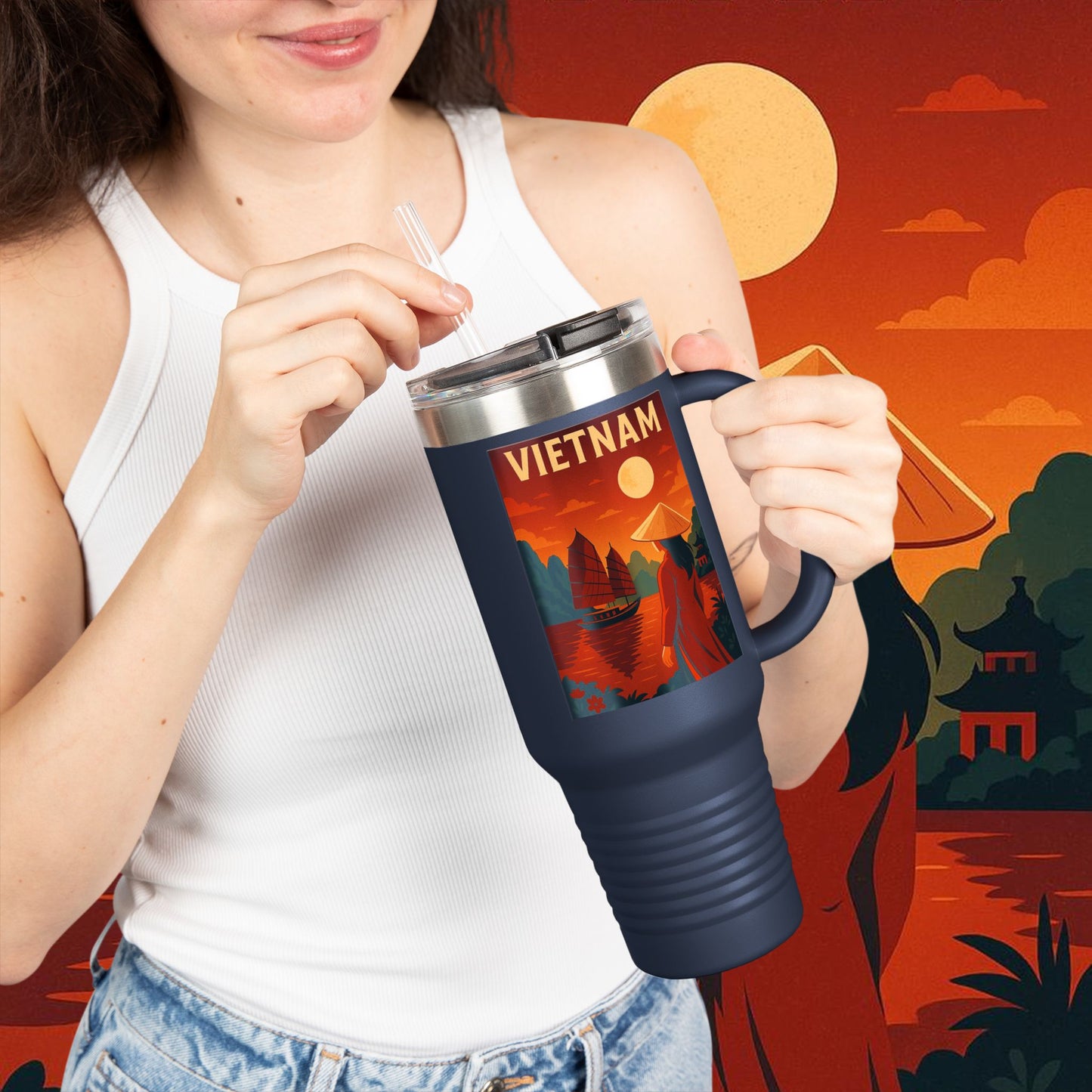 "Vietnam Insulated Travel Mug: Tradition, Nature, and Ancestral Legends 🎋🏯🐉"