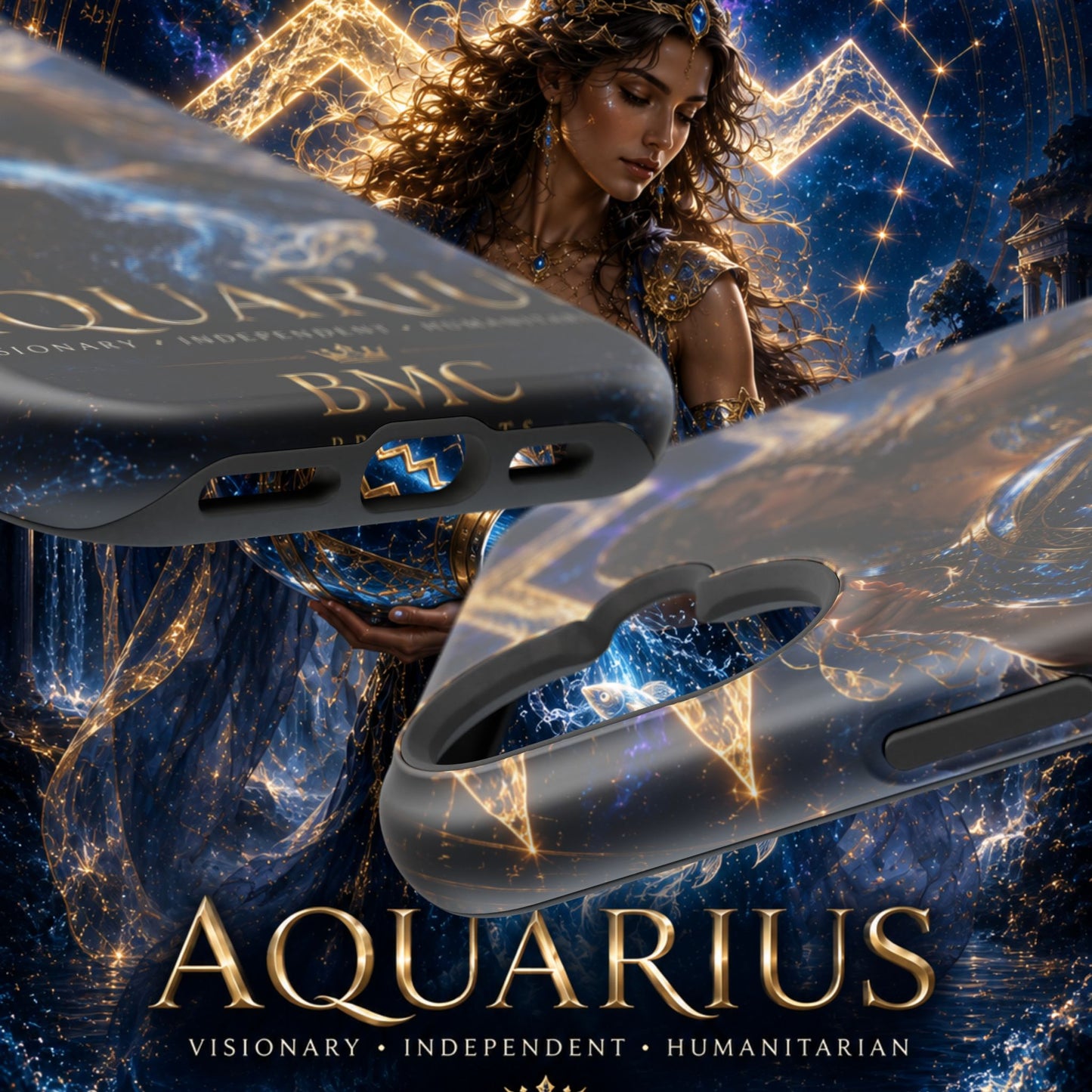 "Funda Magnética Reforzada♒ ACUARIO M– La Visionaria del Cielo y el Agua"