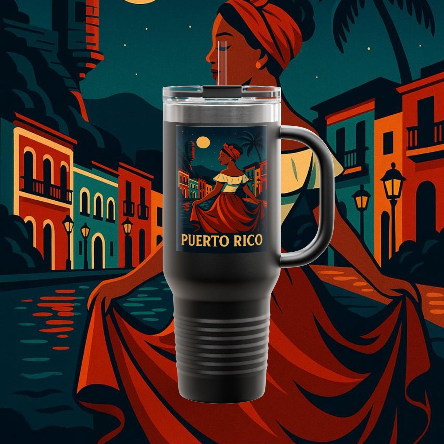 "Puerto Rico Insulated Travel Mug – Caribbean Rhythm, Soul, and Color"