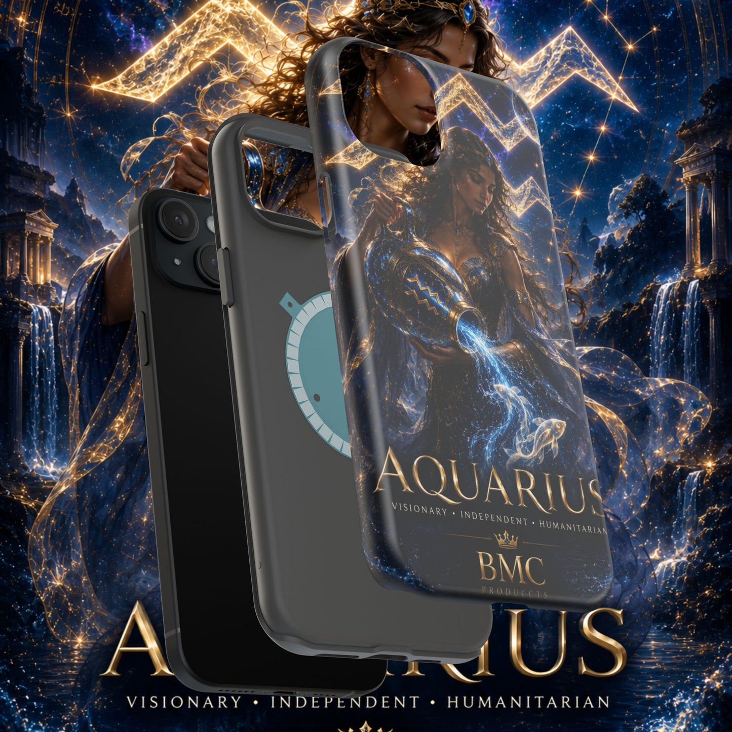 "Funda Magnética Reforzada♒ ACUARIO M– La Visionaria del Cielo y el Agua"