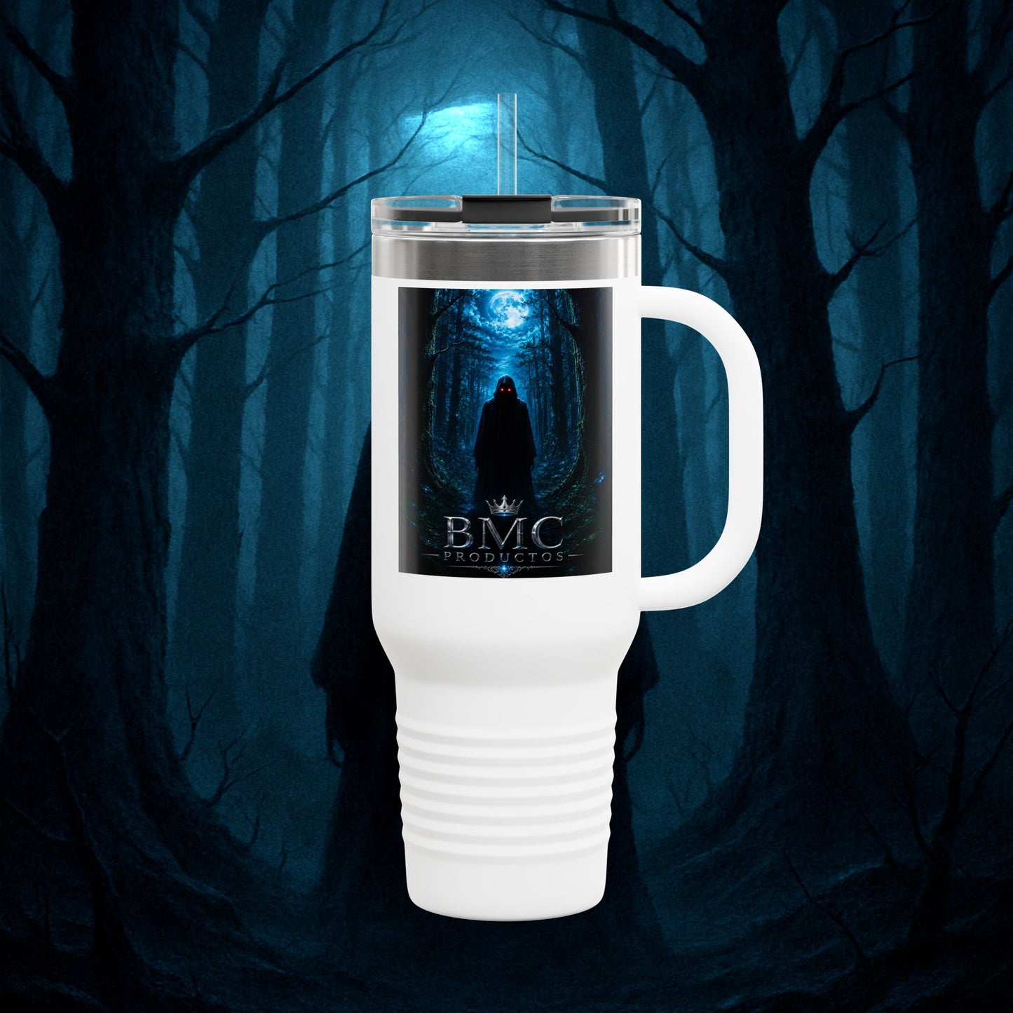"Taza de viaje aislada 🖤 El Vigía del Bosque Oscuro"
